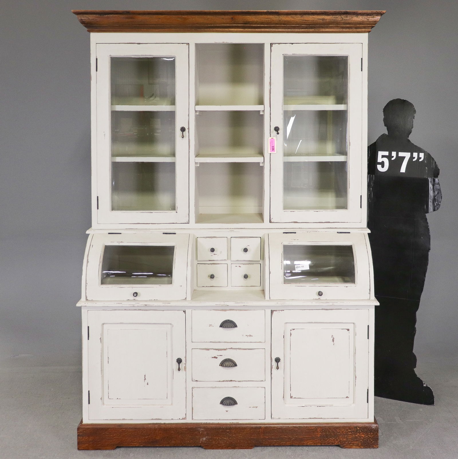 Painted Cupboard / Hutch with Curved Glass: Painted Cupboard / Hutch with Curved Glass - 82 in tall x 56 x 20