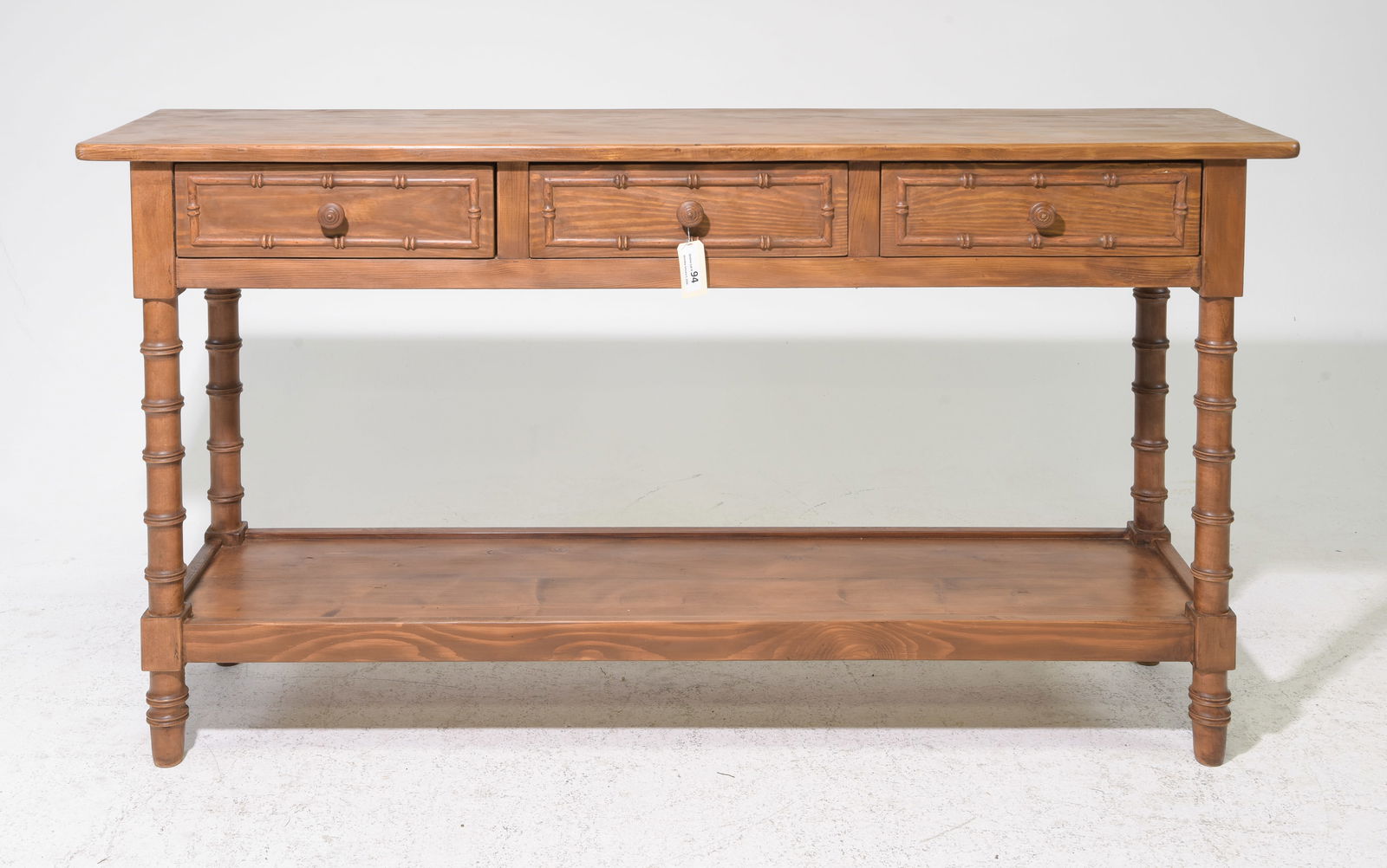 Faux Bamboo Three Drawer Hall Table / Console #1: Faux Bamboo Three Drawer Hall Table / Pot Board - 36.5 in tall x 68 x 17