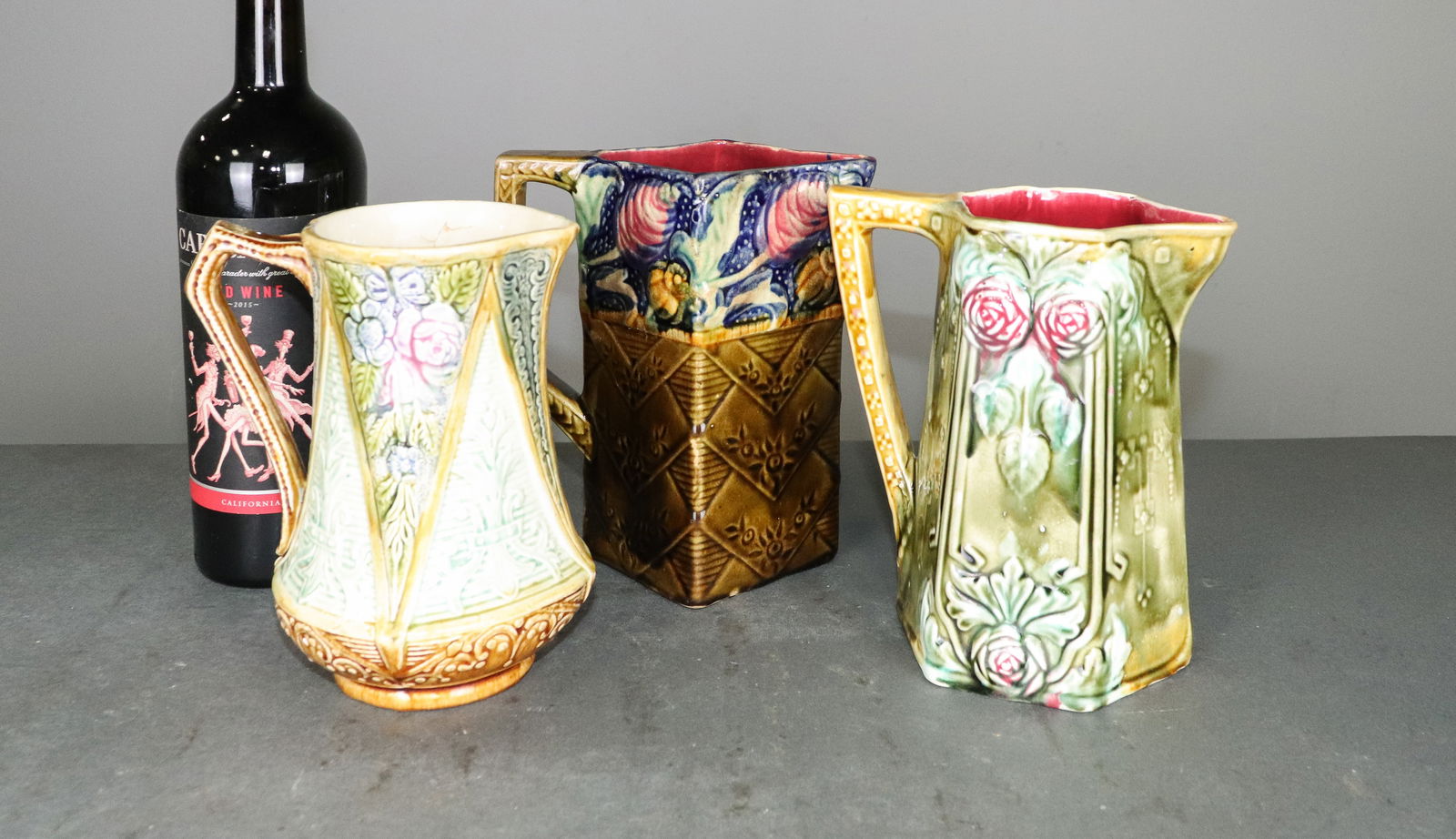 3 French Onnaing Majolica Pitchers #3 (1 of 9)