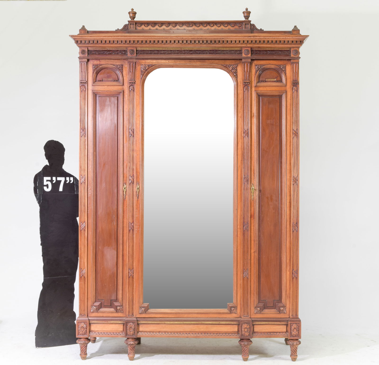 Louis XVI Style Triple Door Walnut Armoire (1 of 9)