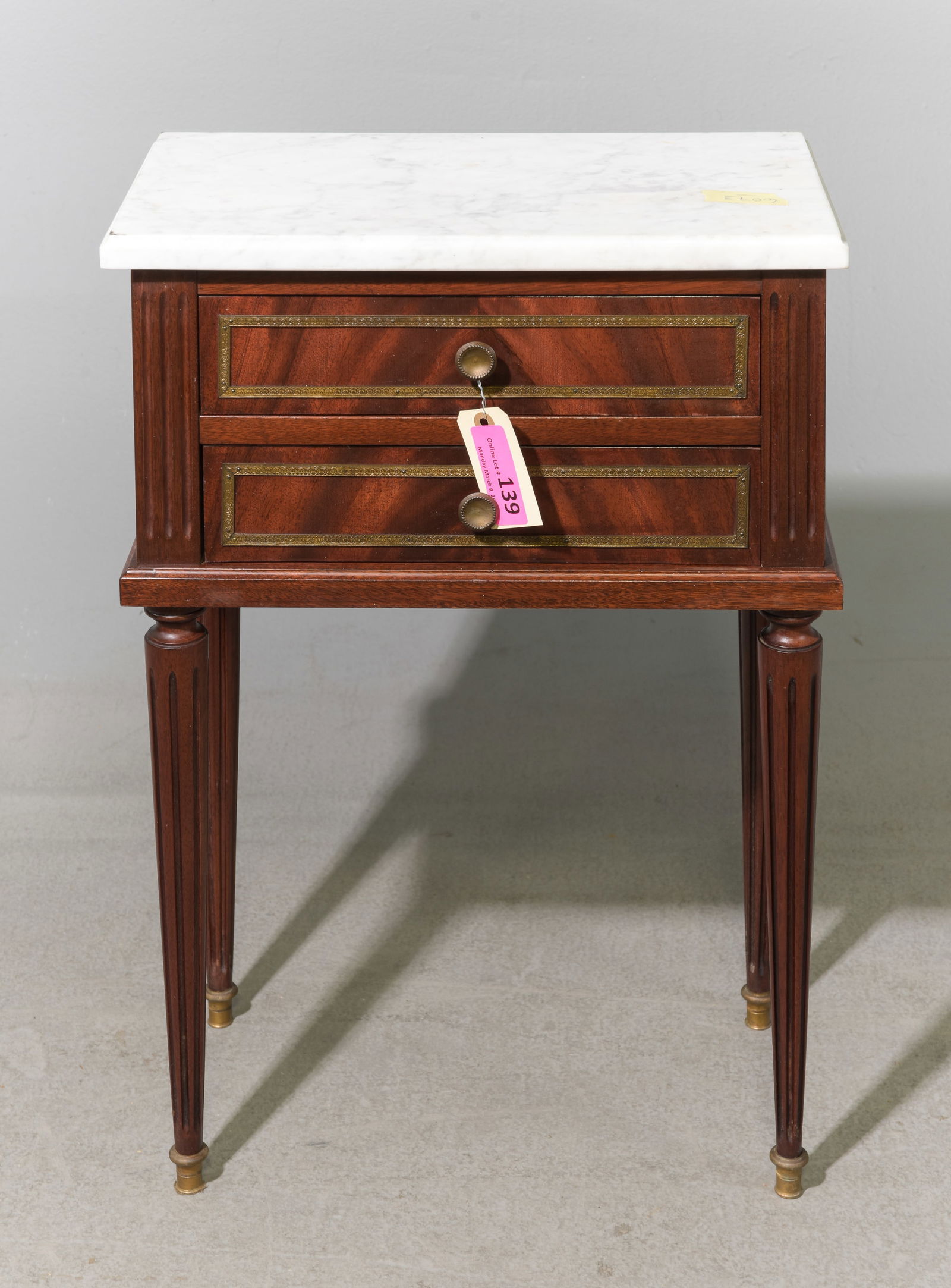 Louis XVI Style White Marble Top Occasional Chest #2: French Louis XVI Style White Marble Top Occasional Chest - 27 in tall x 18 x 10