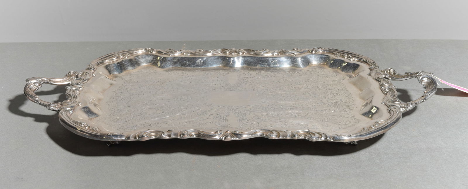 Silverplate Footed Serving Tray: Silverplate Footed Serving Tray - 2.5 in tall x 25 x 13