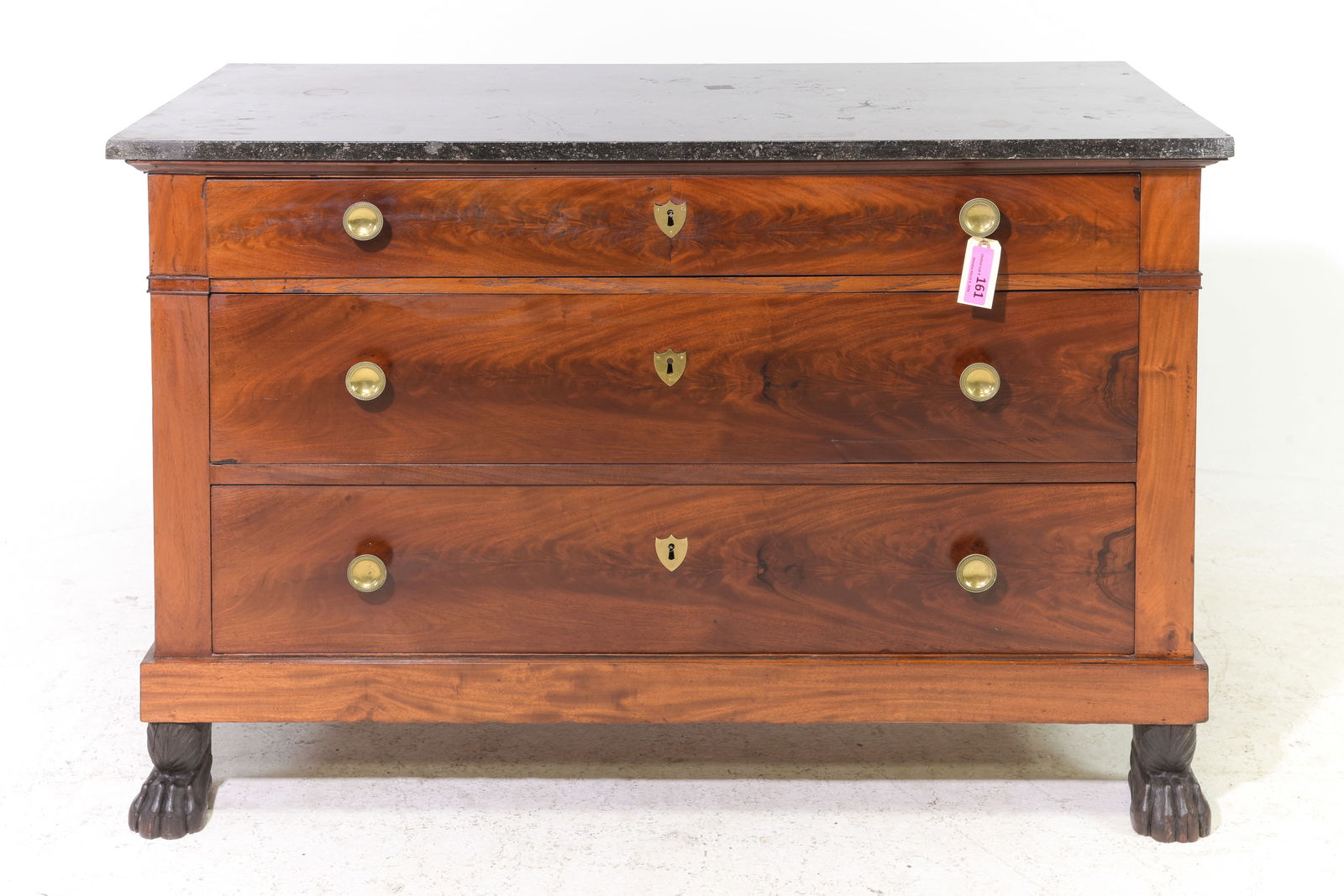 Empire Style Marble Top 3 Drawers Mahogany Chest (1 of 6)