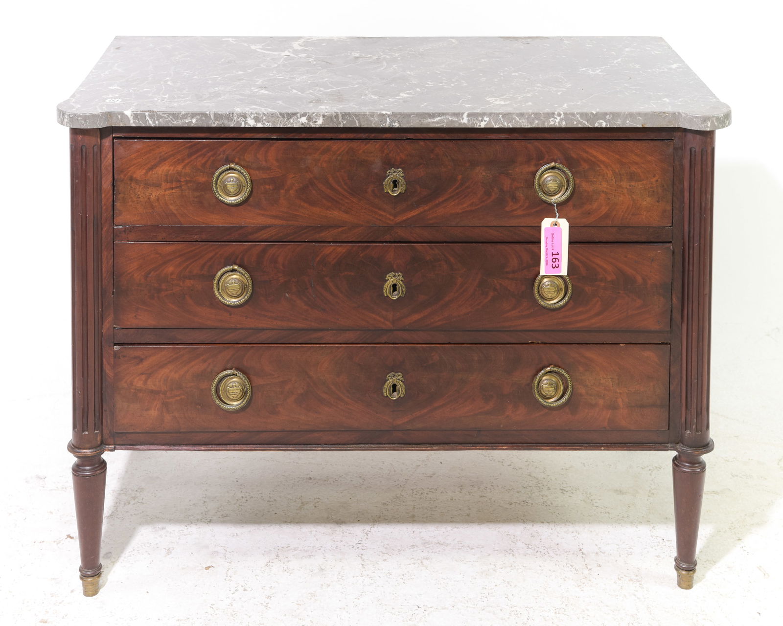 Louis XVI Style Marble Top Mahogany 3 Drawers Chest (1 of 6)