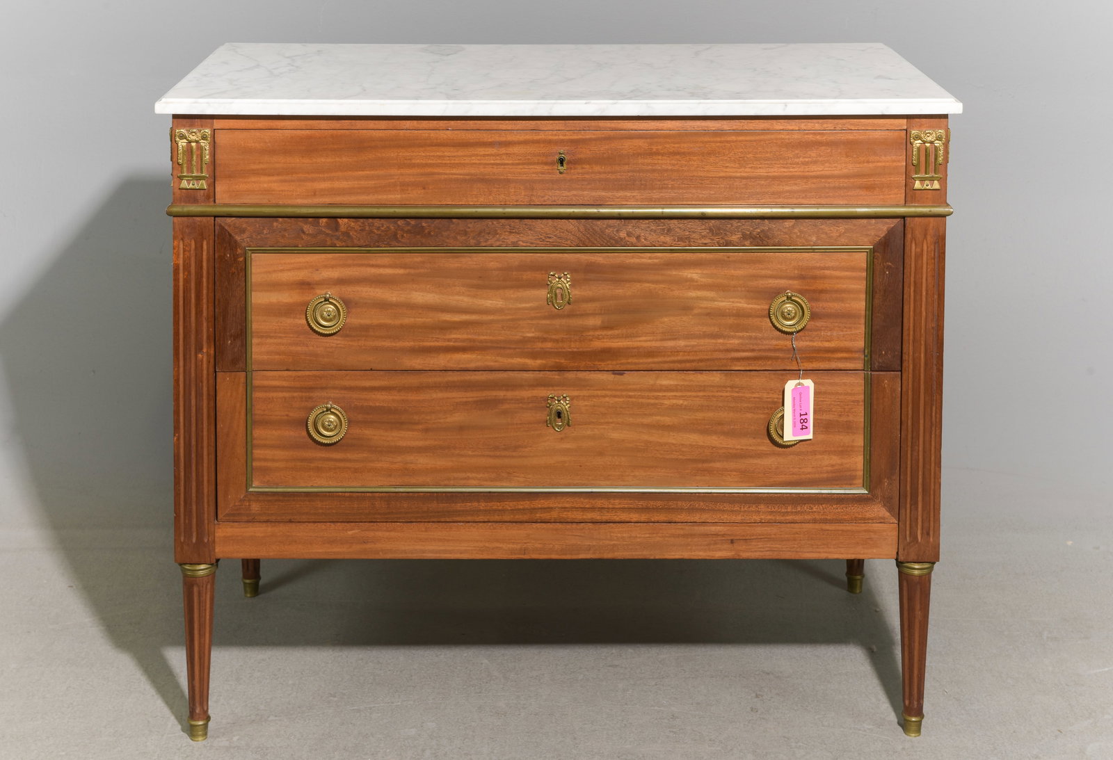 Louis XVI Style White Marble Top 3 Drawers Chest (1 of 5)