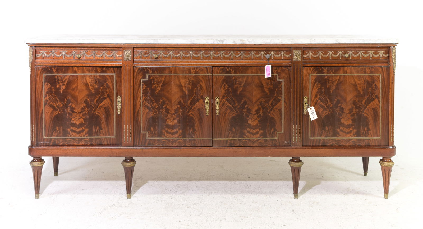 Louis XVI Style White Marble Top Mahogany Sideboard #2 (1 of 7)