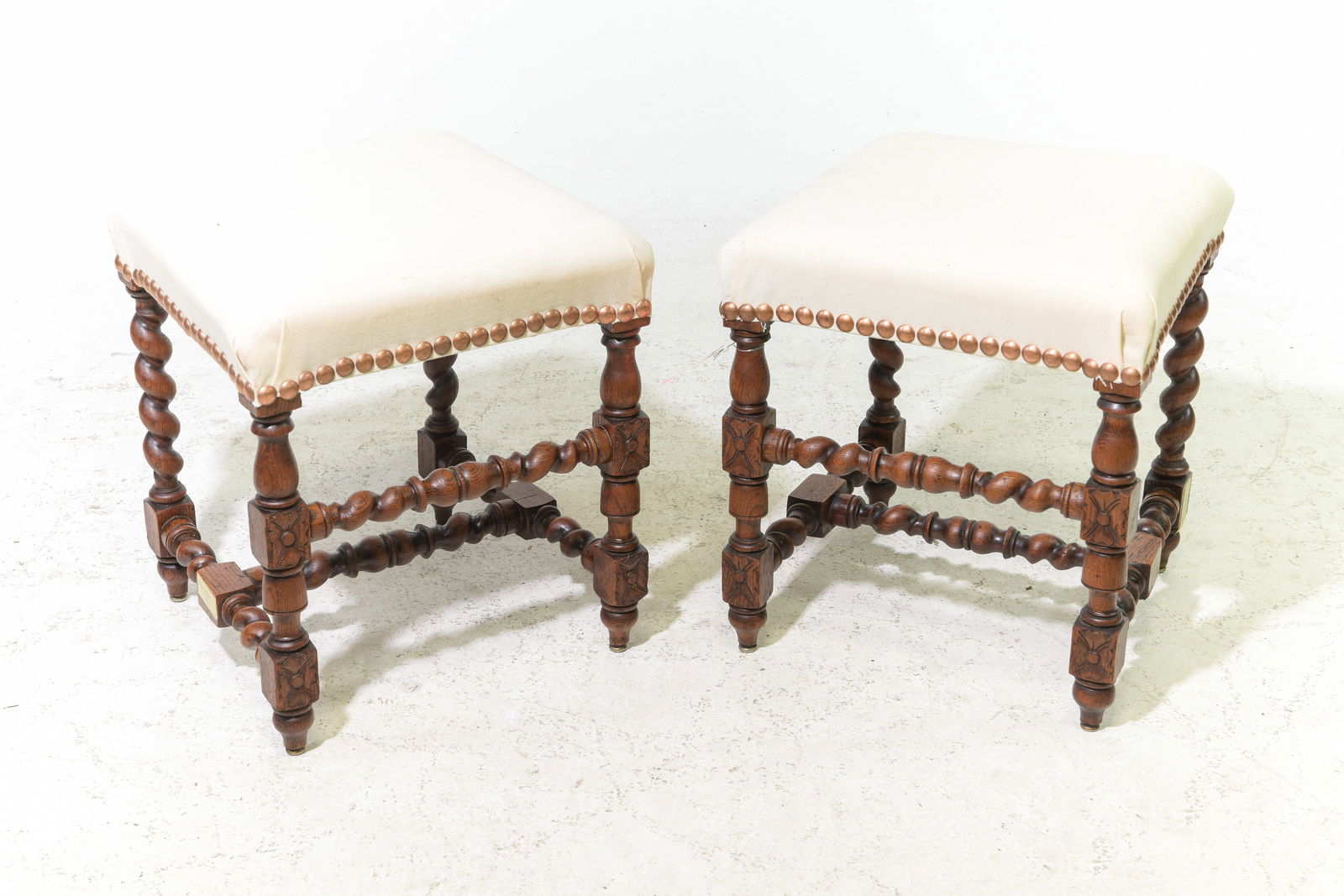 2 Louis XIII Style Oak Upholstered Stools #2 (1 of 3)