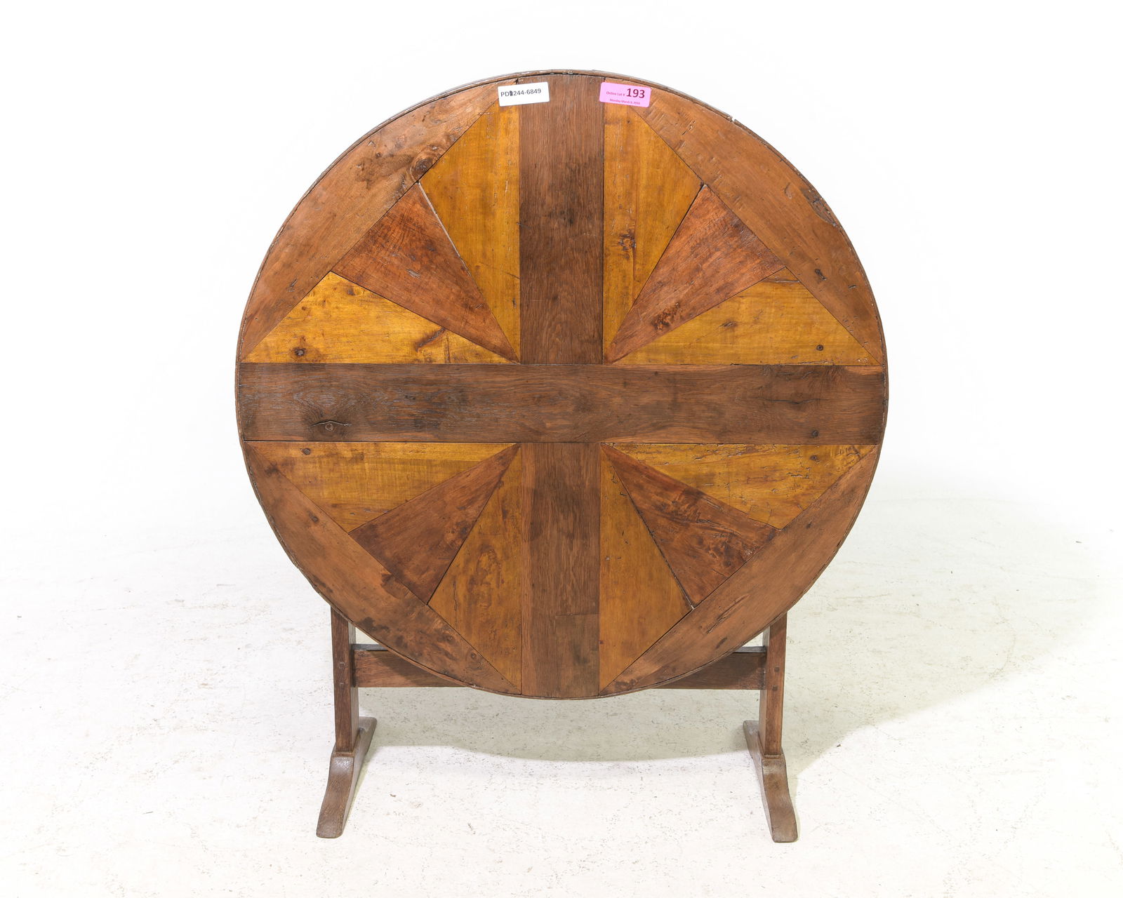 French Oak Vendage / Tilt Top Table: French Oak Vendage / Tilt Top Table - 43 in tall x 37 x 15, as a table is 27 in tall