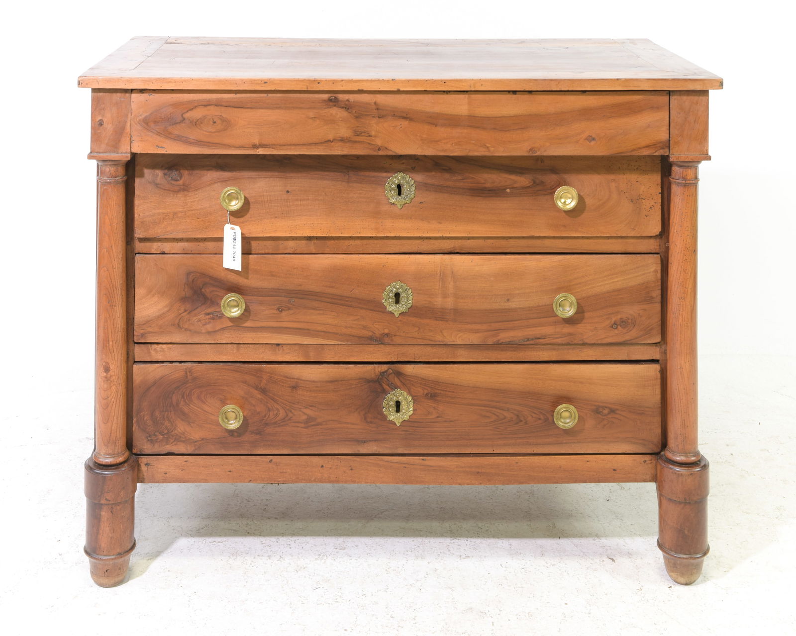 Empire Style Walnut 4 Drawers Chest: French Empire Style Walnut 4 Drawers Chest - 36.25 in tall x 46 x 24.25