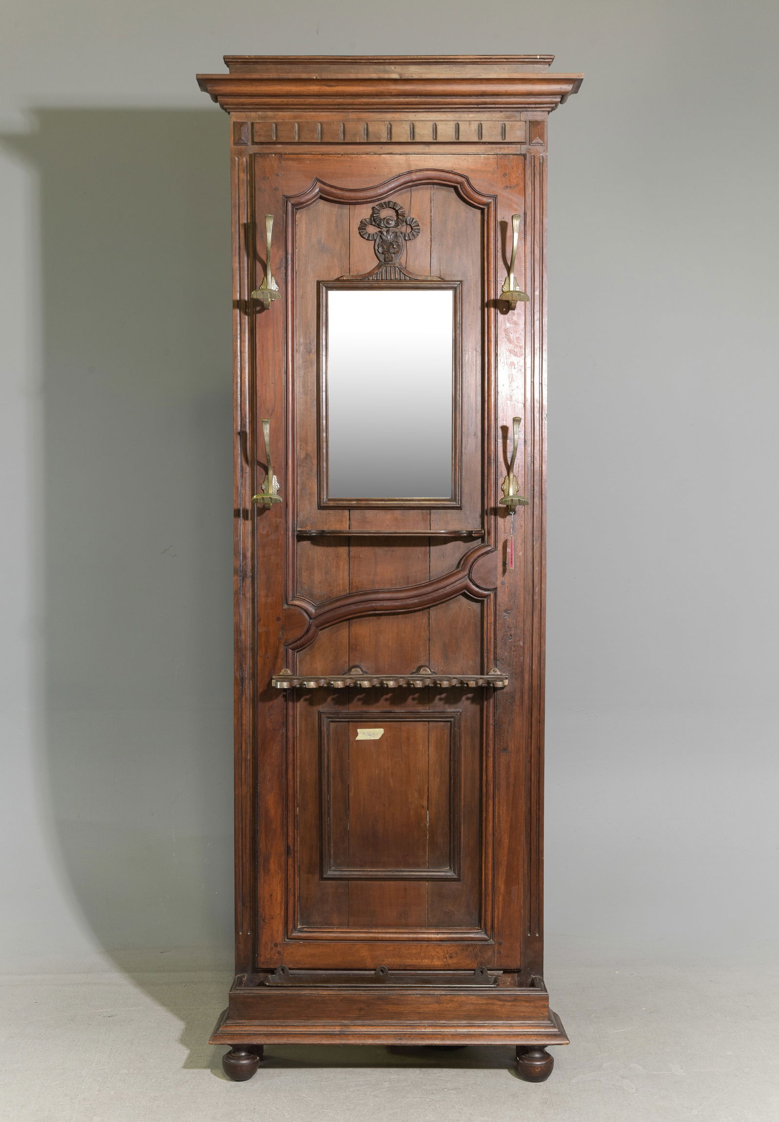 Henri II Style Walnut Hall Tree: French Henri II Style Walnut Hall Tree - 92 in tall x 34 x 8