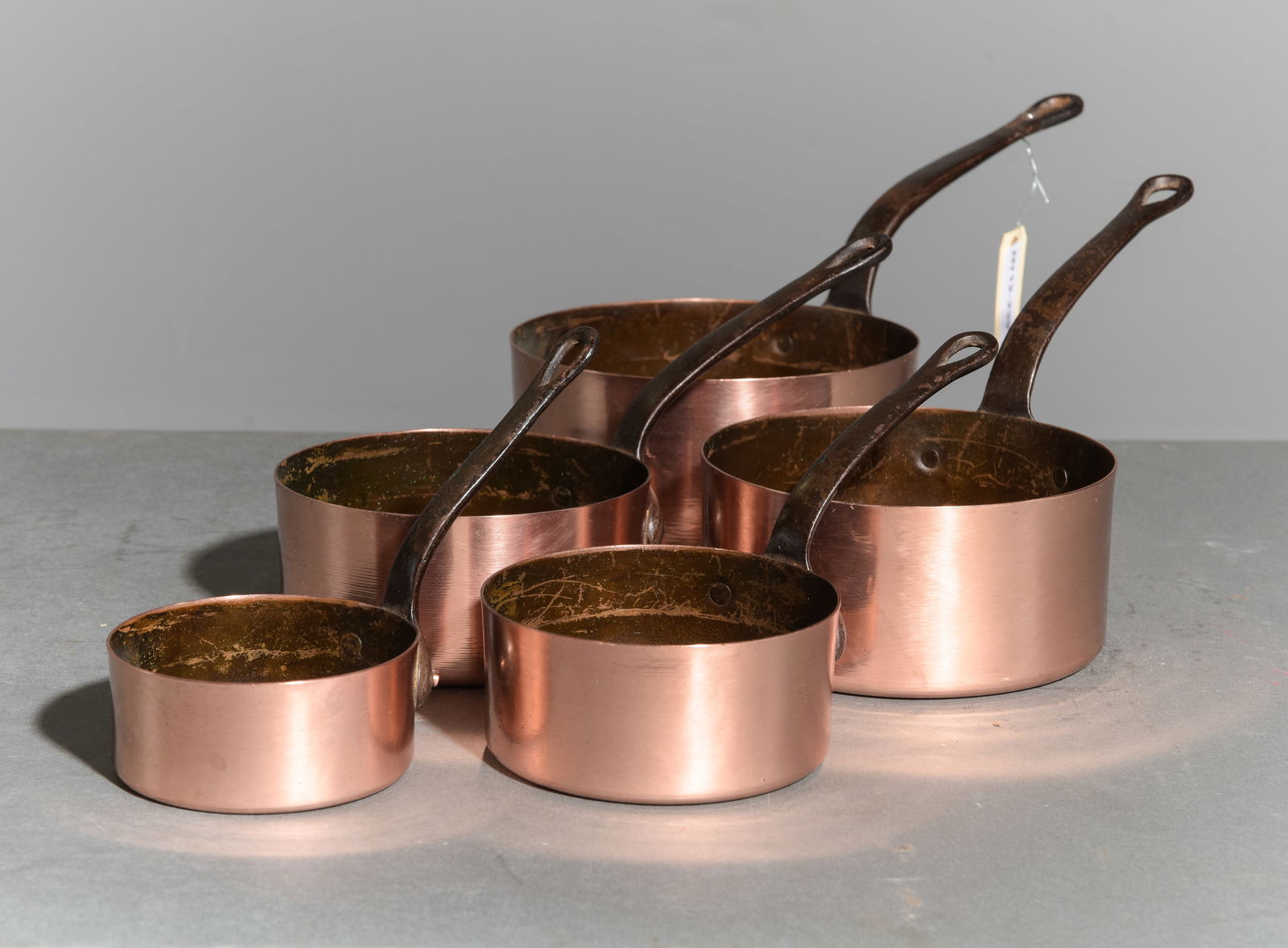 French Set of 5 Polished Copper Sauce Pans #2 (1 of 3)