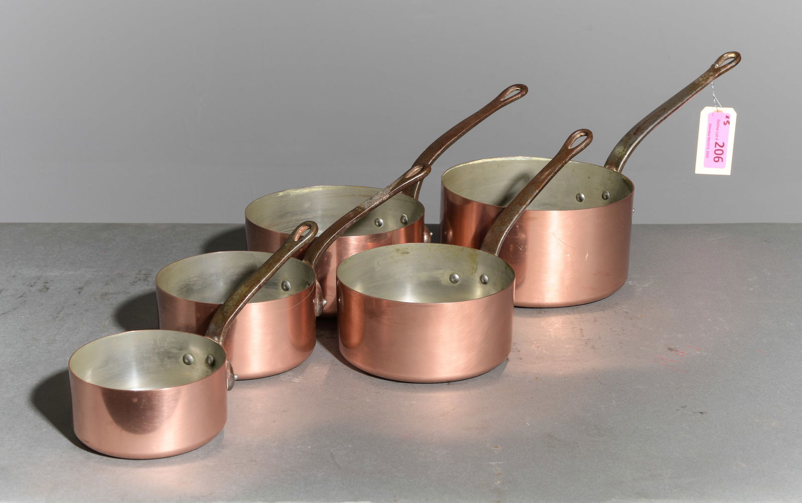 French Set of 5 Polished Copper Sauce Pans #3 (1 of 3)
