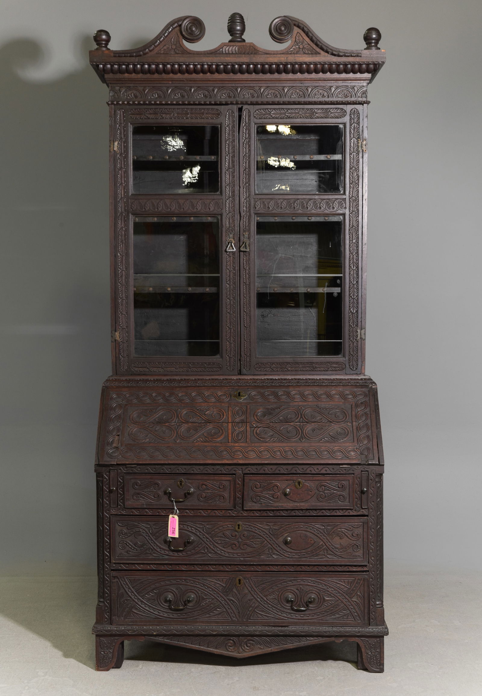 Antique Carved Oak Secretary Bookcase (1 of 11)