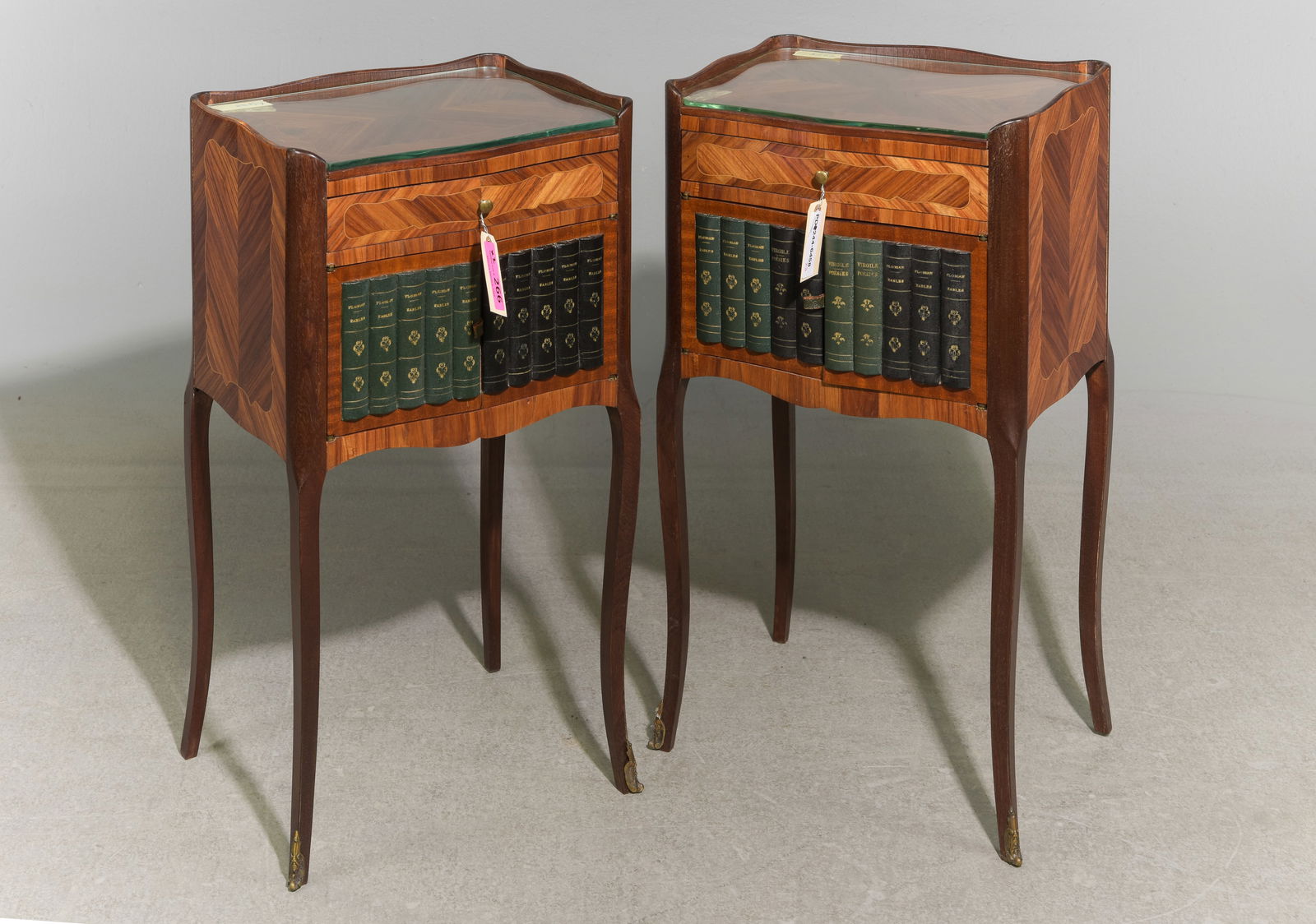 2 French Glass Top Nightstands with Faux Book Front (1 of 5)