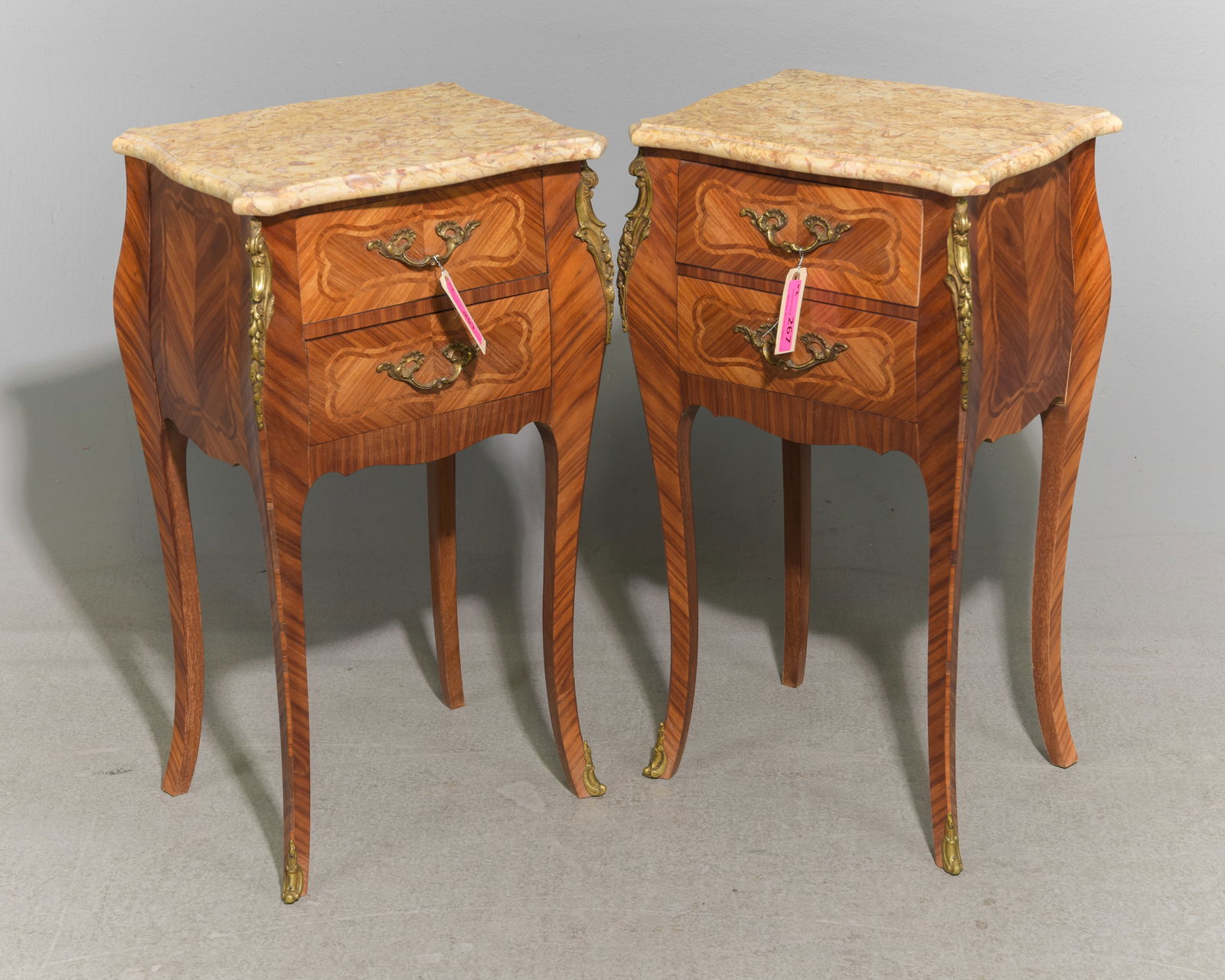 Louis XV Style Pair of Marble Top Chests (1 of 4)