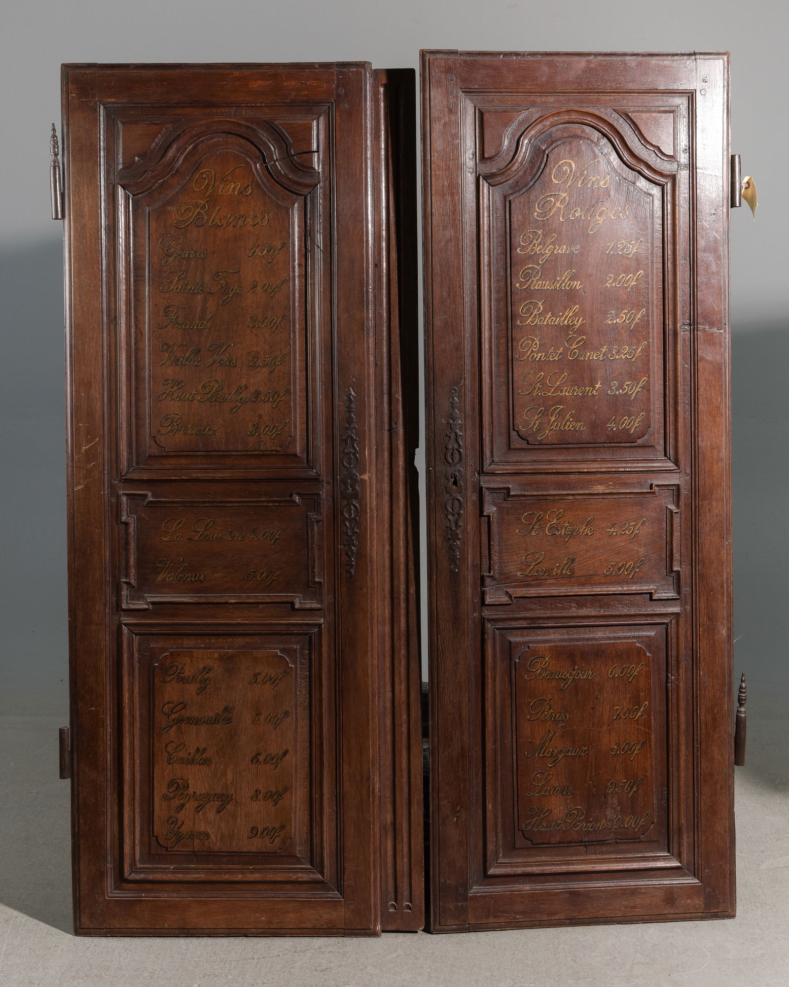 2 French Wine Menu Painted Doors: 2 French Wine Menu Painted Doors - 62.25 in tall x 23 x 1.25 and 62 in tall x 26.5 x 1.25