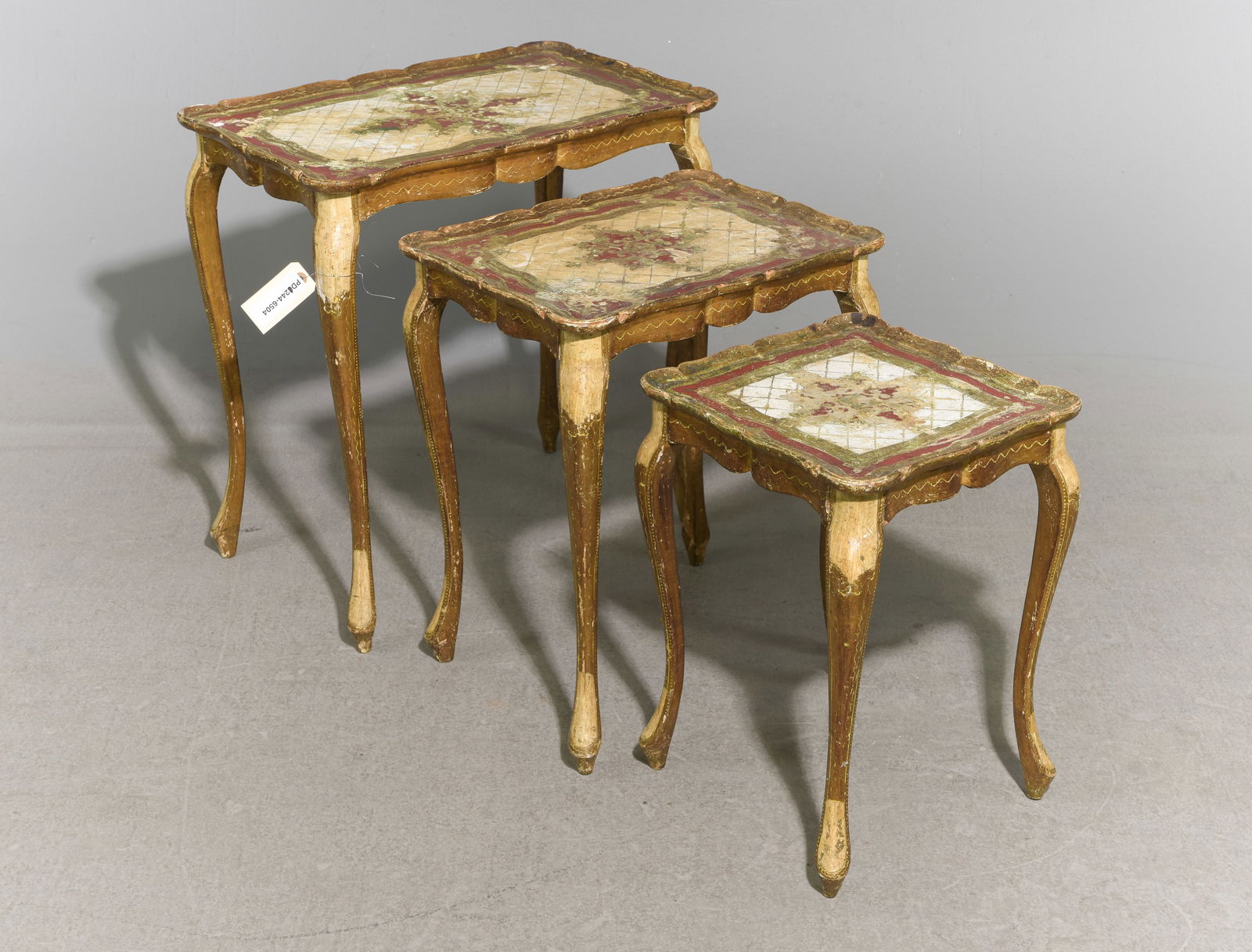 Florentine Nest of Three Tables: Florentine Nest of Three Tables - 23 in tall x 22 x 14, 20 in tall x 17 x 13 and 17 in tall x 12.5 x 12.5
