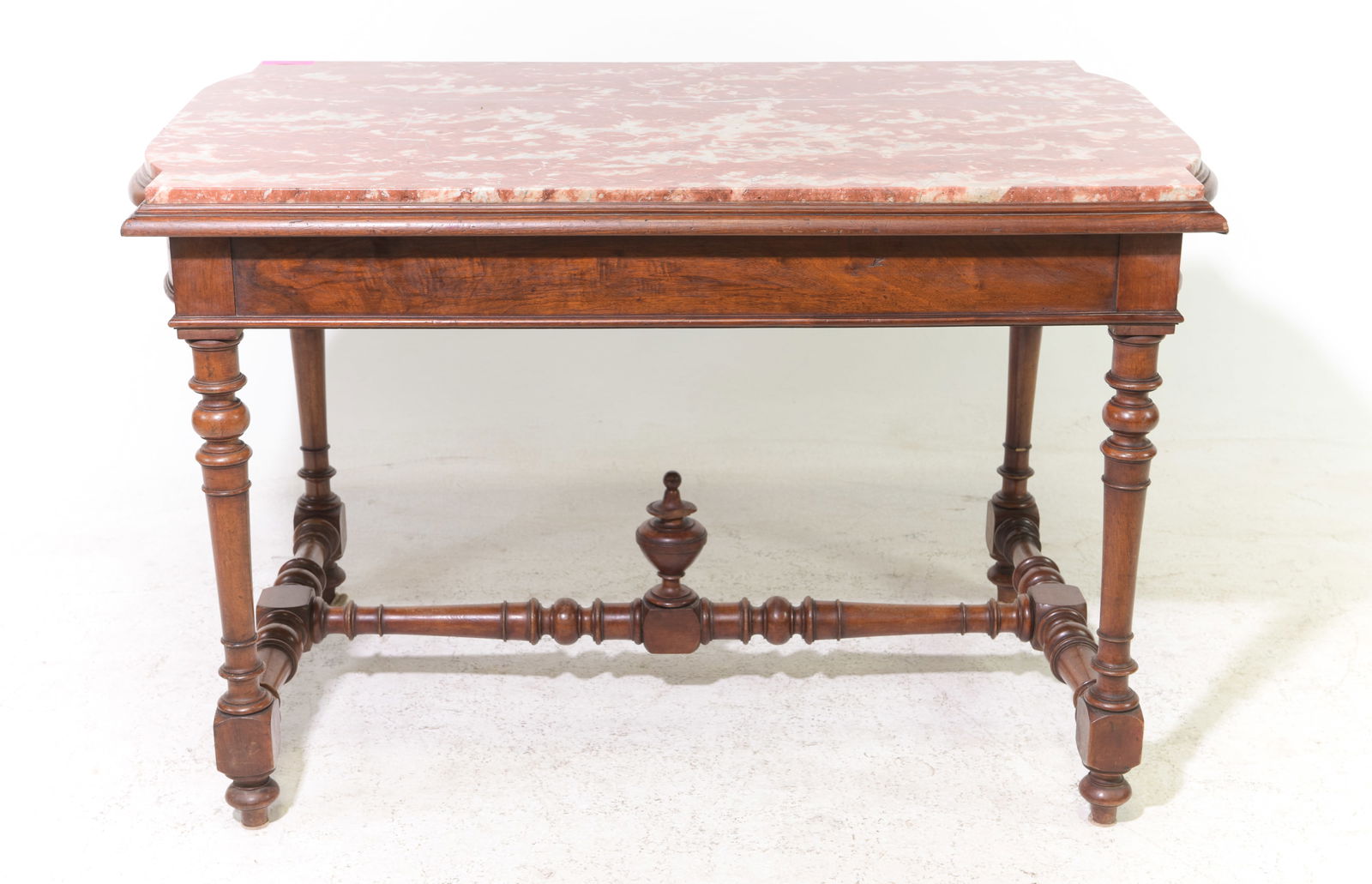 Louis XVI Style Red Marble Top Entry / Hall Table: French Louis XVI Style Red Marble Top Walnut Entry / Hall Table - 30 in tall x 46 x 30