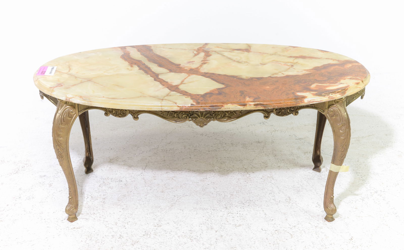 French Brass Onyx Top Oval Coffee Table (1 of 3)