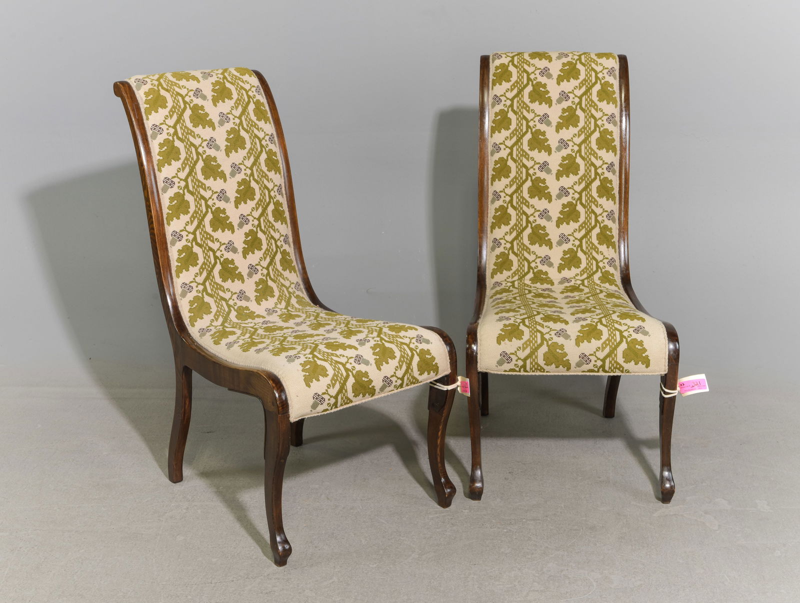 Danish Pair of Needlepoint Swan Chairs: Danish Pair of Needlepoint Swan Chairs - 38.5 in tall x 18.5 x 28.5 each with a seat height of 17.5 inches