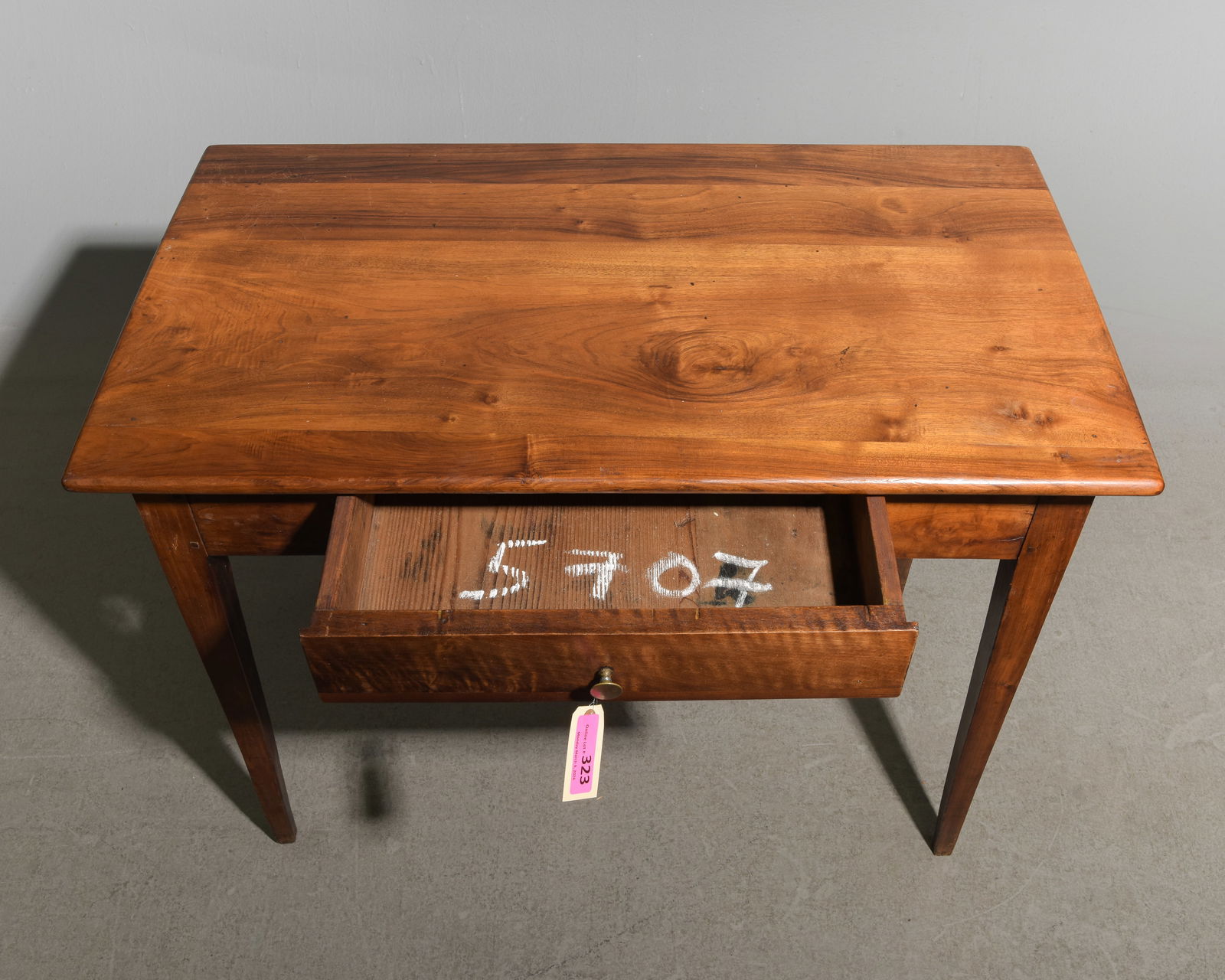 French Rustic Walnut Single Drawer Table - 2