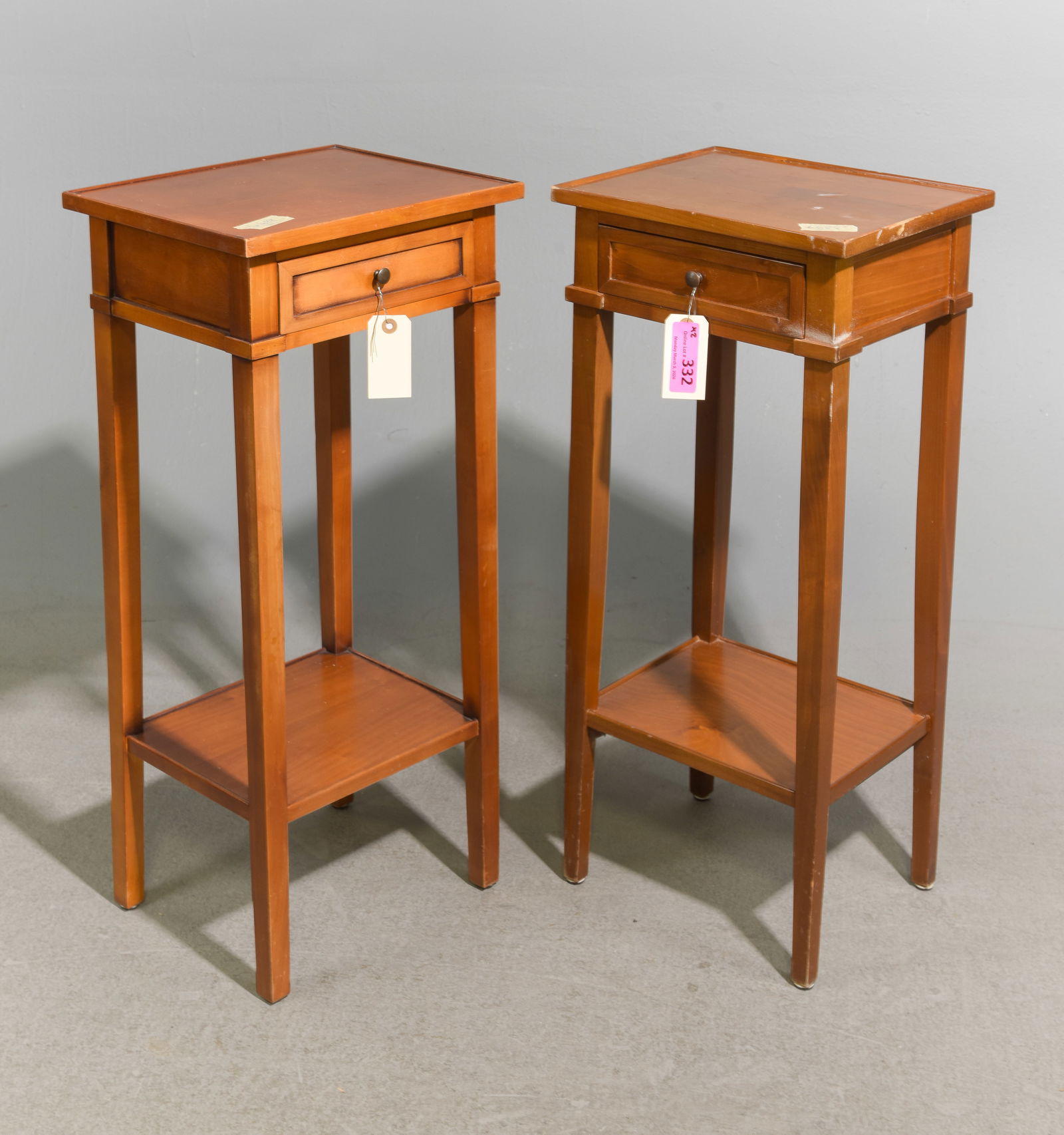 French Pair of Single Drawer Cherry Occasional Tables (1 of 4)