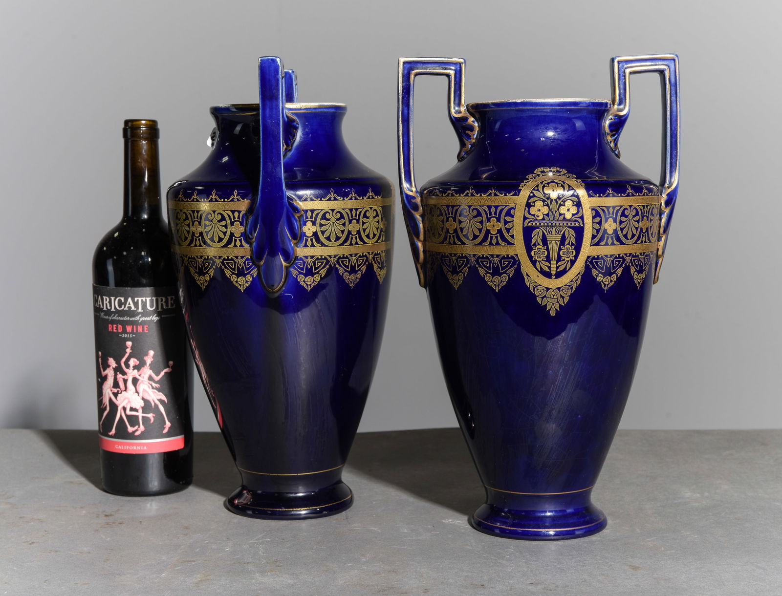 Boch Freres Style Pair of Cobalt Blue Vases: Boch Freres Style Pair of Cobalt Blue Vases - 13.5 in tall x 8 x 7 each