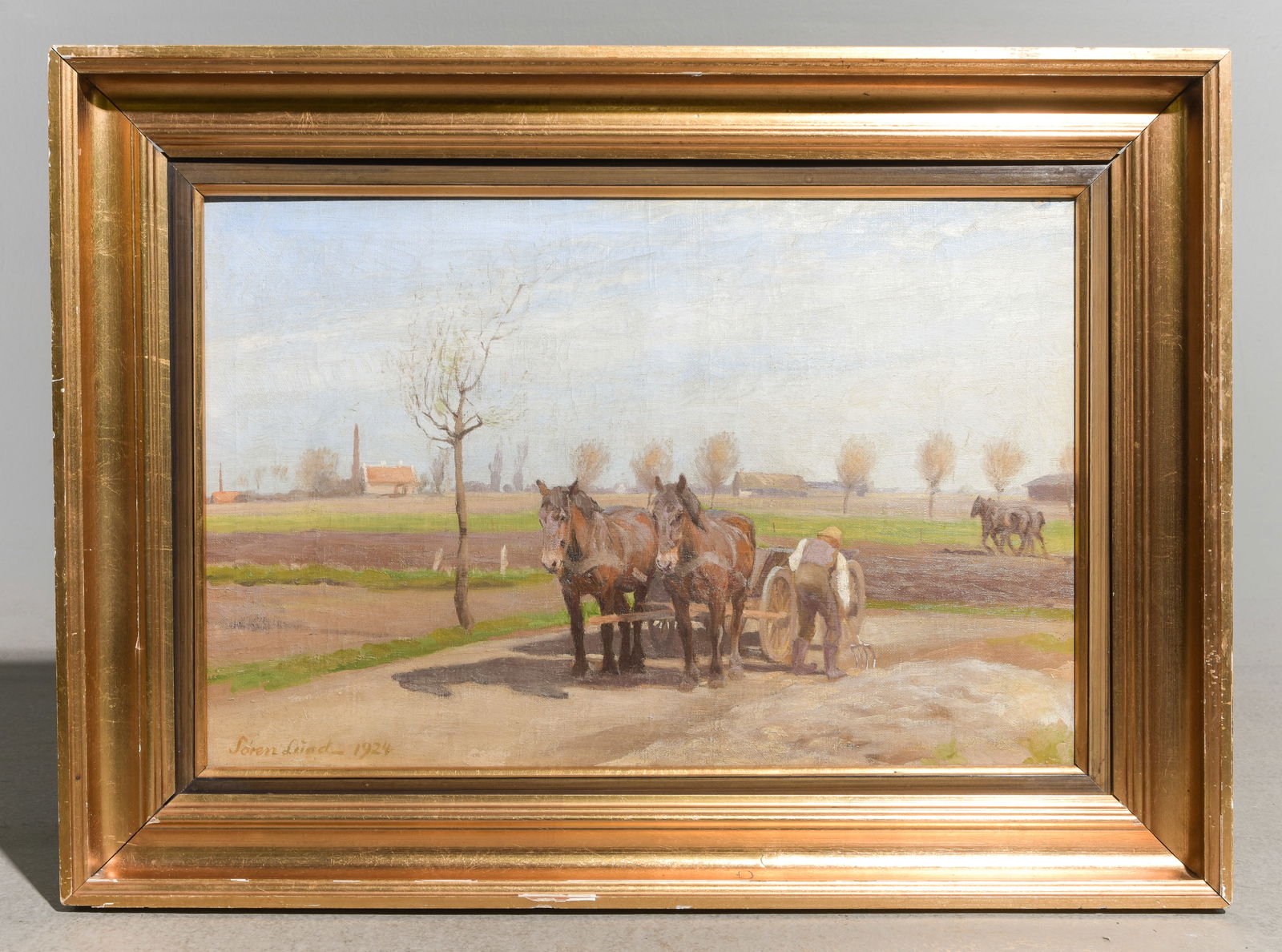 Gold Framed Oil on Canvas - Working Horses (1 of 4)