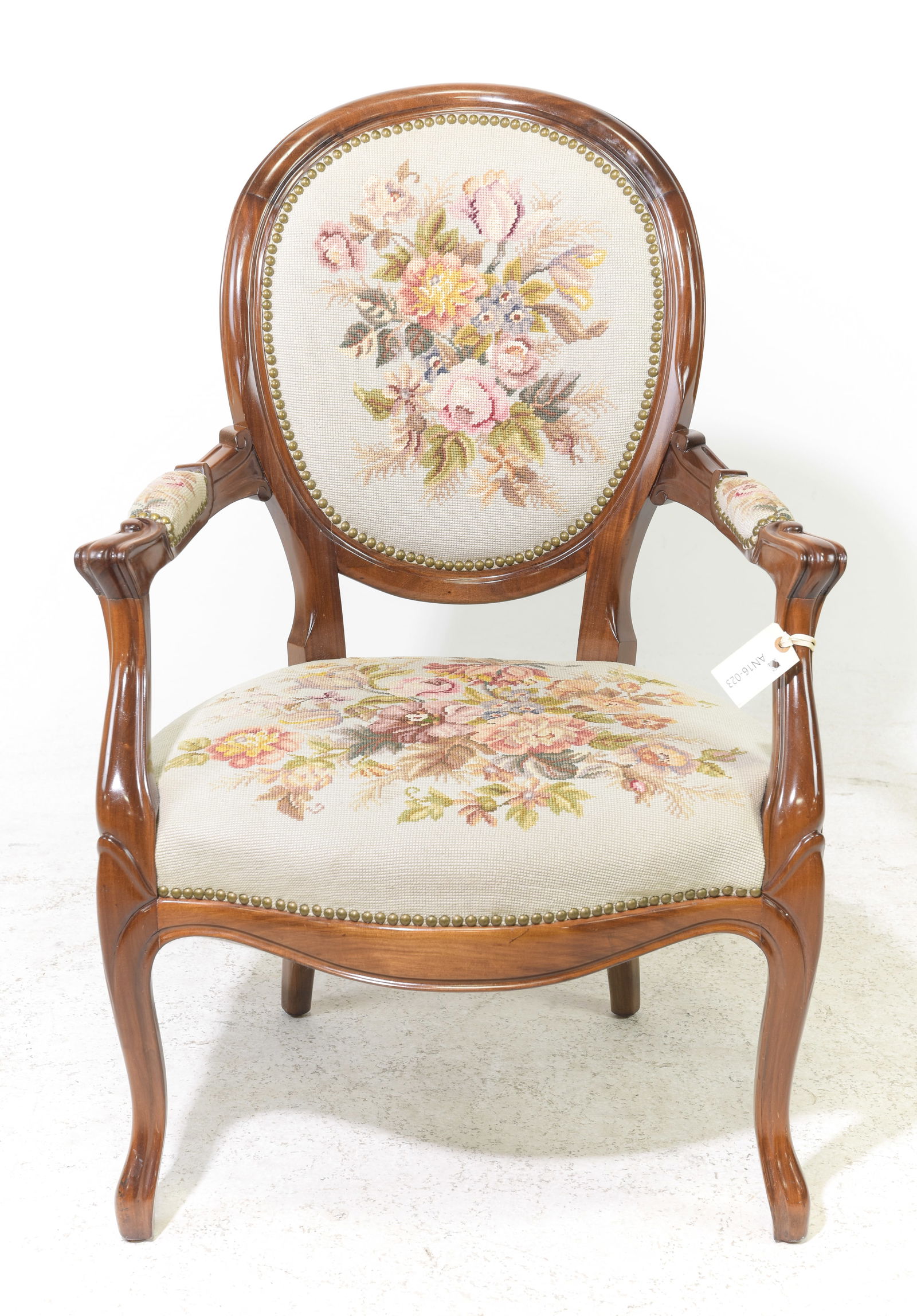 French Style Walnut Floral Upholstered Arm Chair (1 of 6)