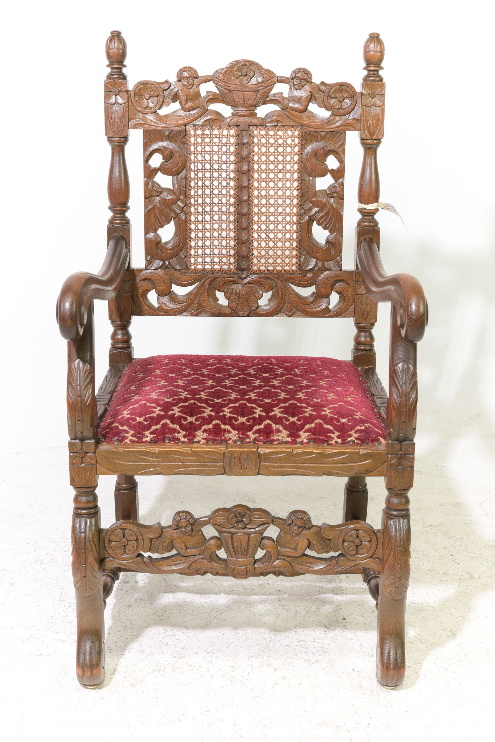 Danish Carved Oak Caned Back Arm Chair (1 of 5)