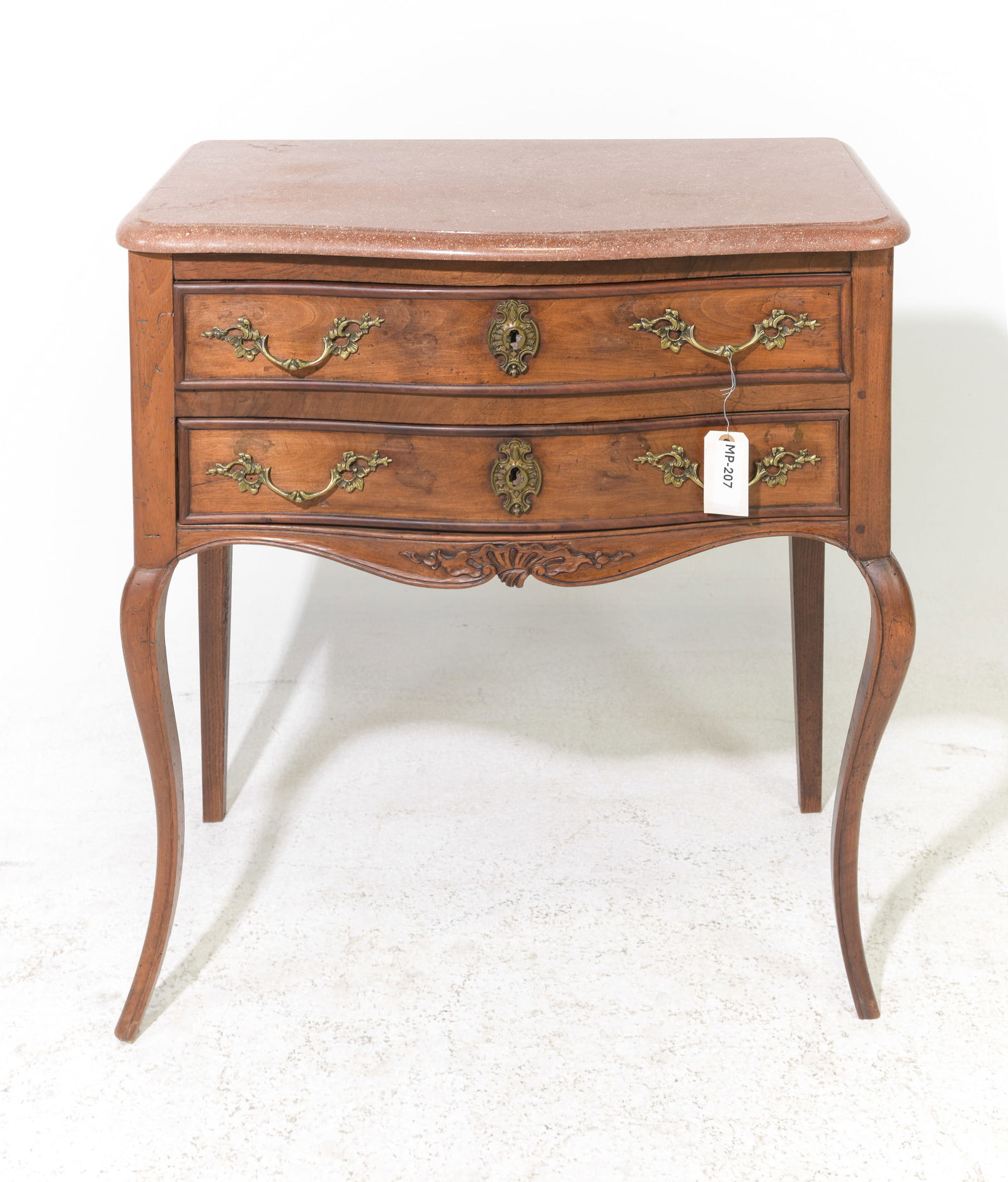 Louis XV Style Walnut Marble Top Chest: French Louis XV Style Walnut Marble Top Chest / Bedside - 31.5 in tall x 29.5 x 18