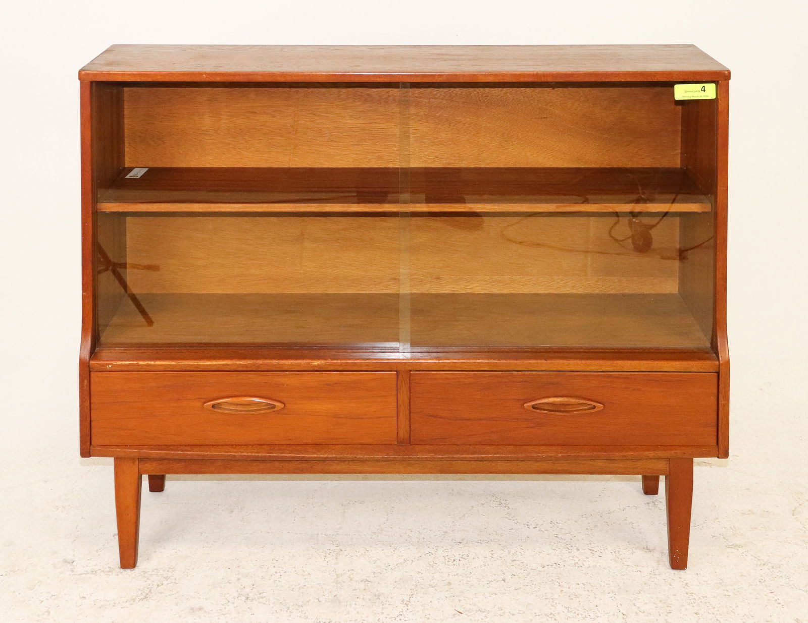 Mid Century Modern Bookcase - Jentique: Danish Modern Style Sliding Glass Door Bookcase / Cabinet by Jentique - 34.5 in tall x 42.5 x 12