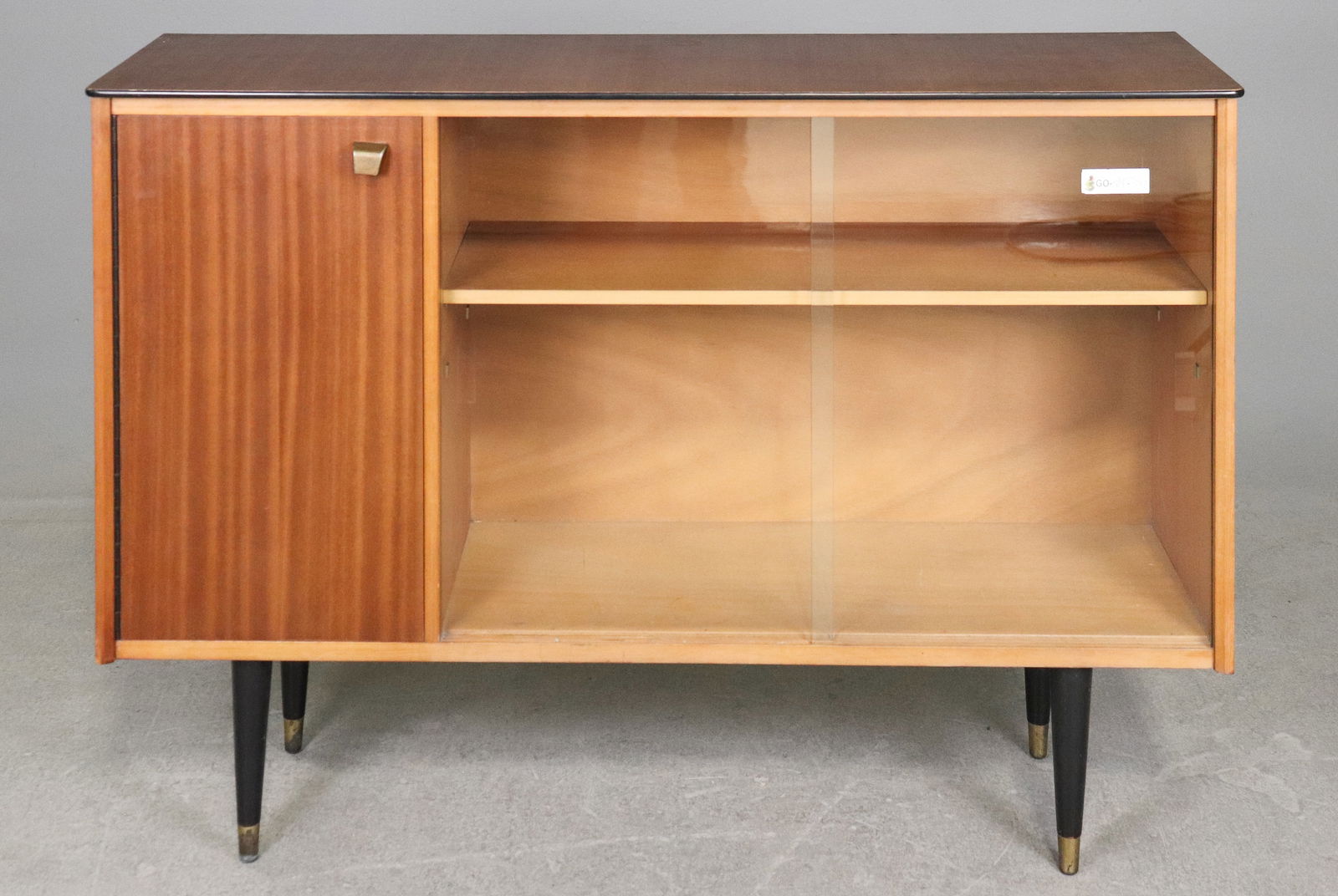 Mid Century Modern Sliding Glass Doors Bookcase: Danish Modern Sliding Glass Doors Bookcase - 33.25 in tall x 45.5 x 12.25