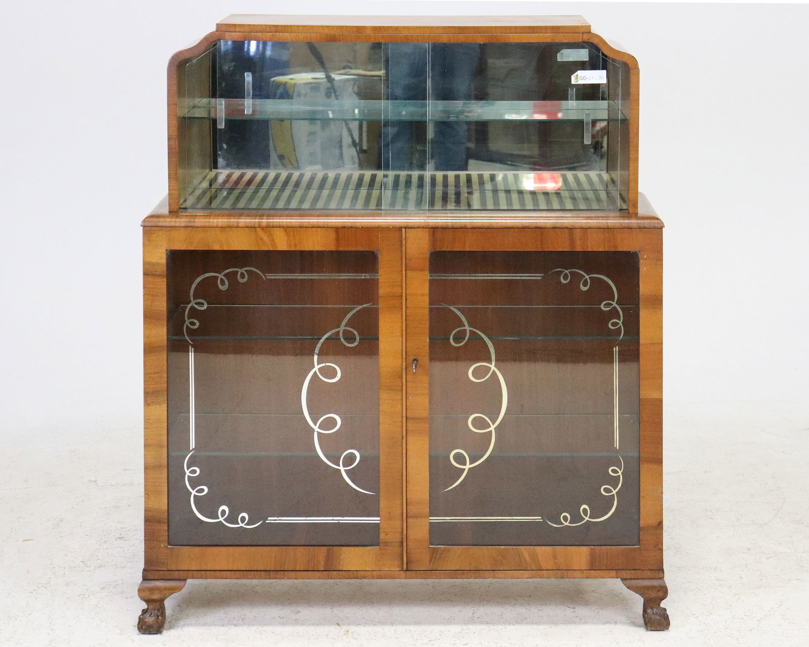 Art Deco Style Walnut Cocktail / Bar Cabinet: Art Deco Style Walnut Cocktail / Bar Cabinet - 48 in tall x 38.5 x 12