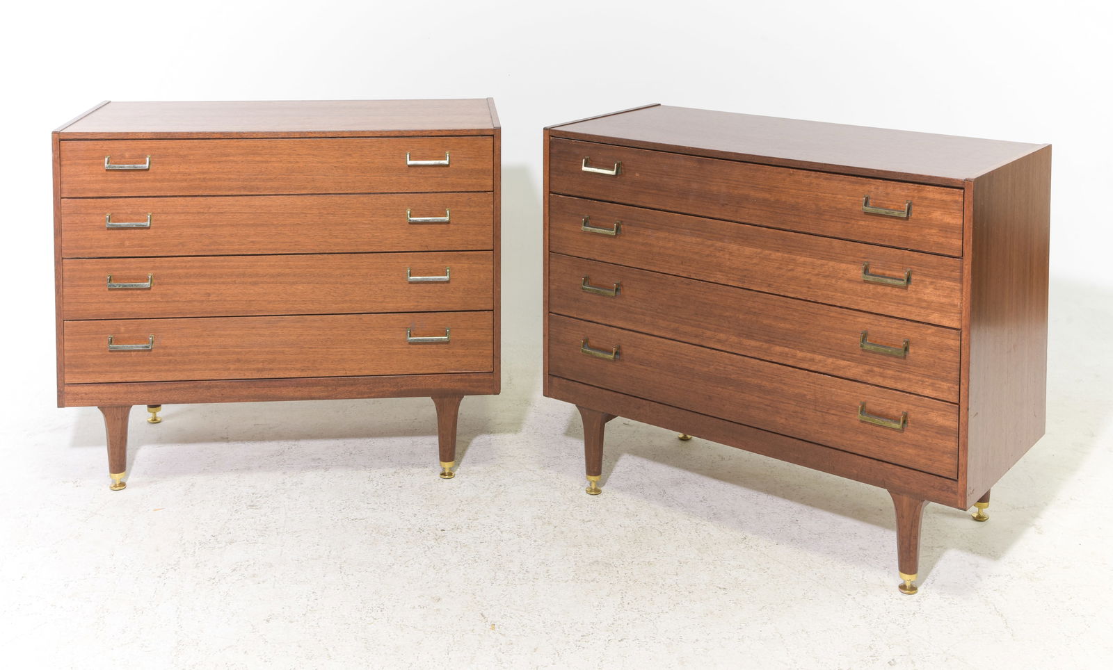 Mid Century Modern Pair of Four Drawer Chests - Gplan: Danish Modern Pair of Four Drawer Chests / Bedsides by British Furniture Maker G-Plan part of their New Tola Range designed by Leslie Dandy - 31.5 in tall x 38 x 18.5 each