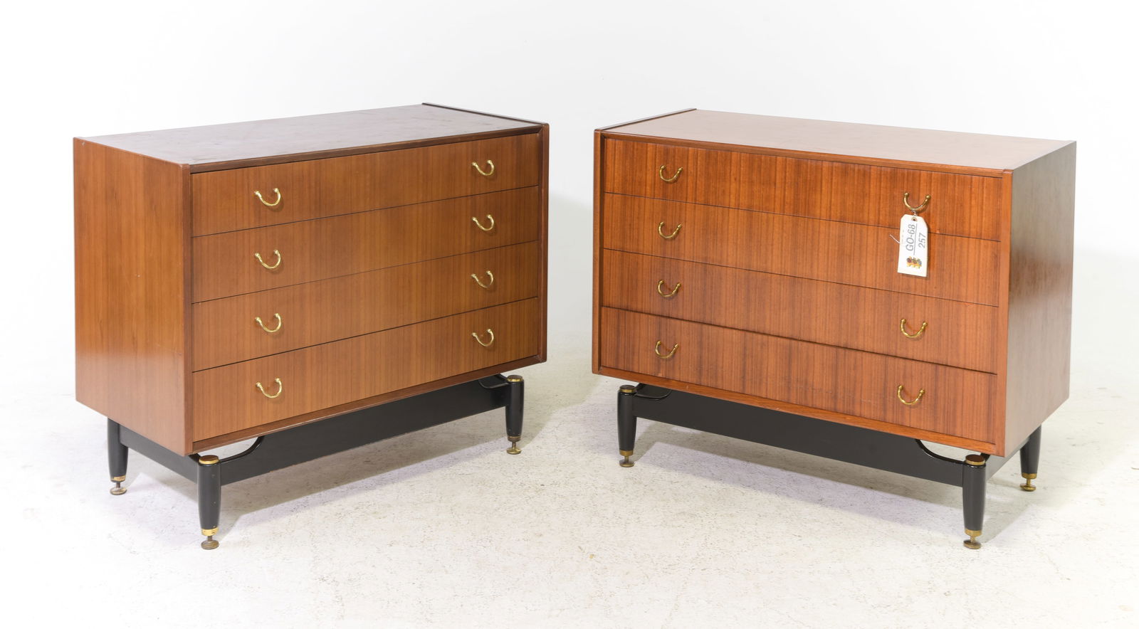 2 Mid Century Modern Black & Tola Chests - Gplan: 2 Danish Modern Style Four Drawer Chests / Bedsides by British Furniture Maker G-Plan part of their Black & Tola Range - 31 in tall x 38 x 18.5 each