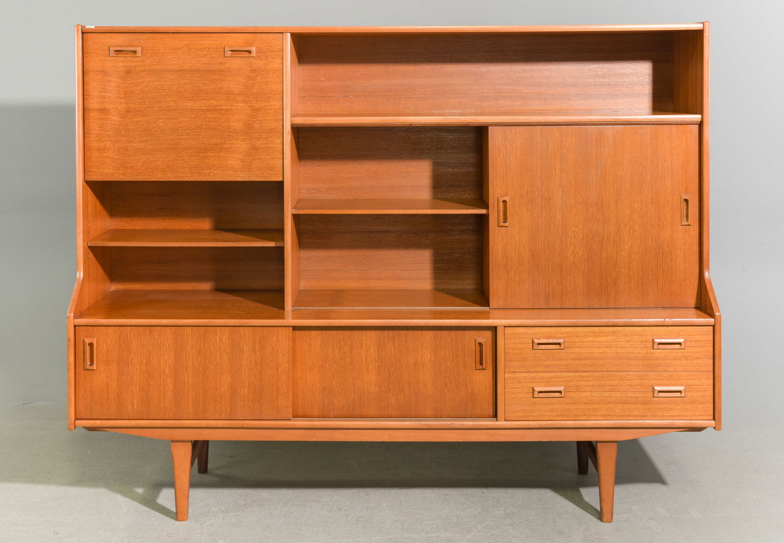 Mid Century Modern Cocktail Cabinet / Highboard: Danish Modern Style Cocktail Cabinet / Hutch - 56 in tall x 72 x 17