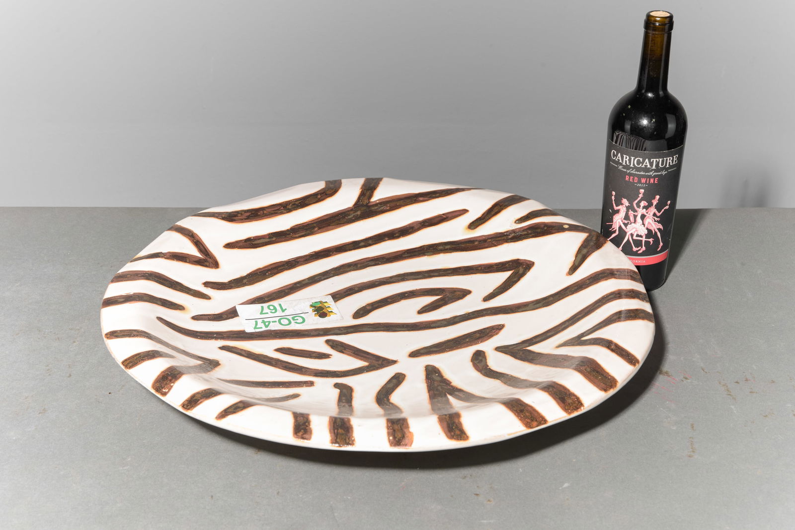 Italian Zebra Pattern Glazed Pottery Bowl / Charger: Italian Zebra Pattern Glazed Pottery Bowl / Charger - 3 in tall x 21 inch diameter