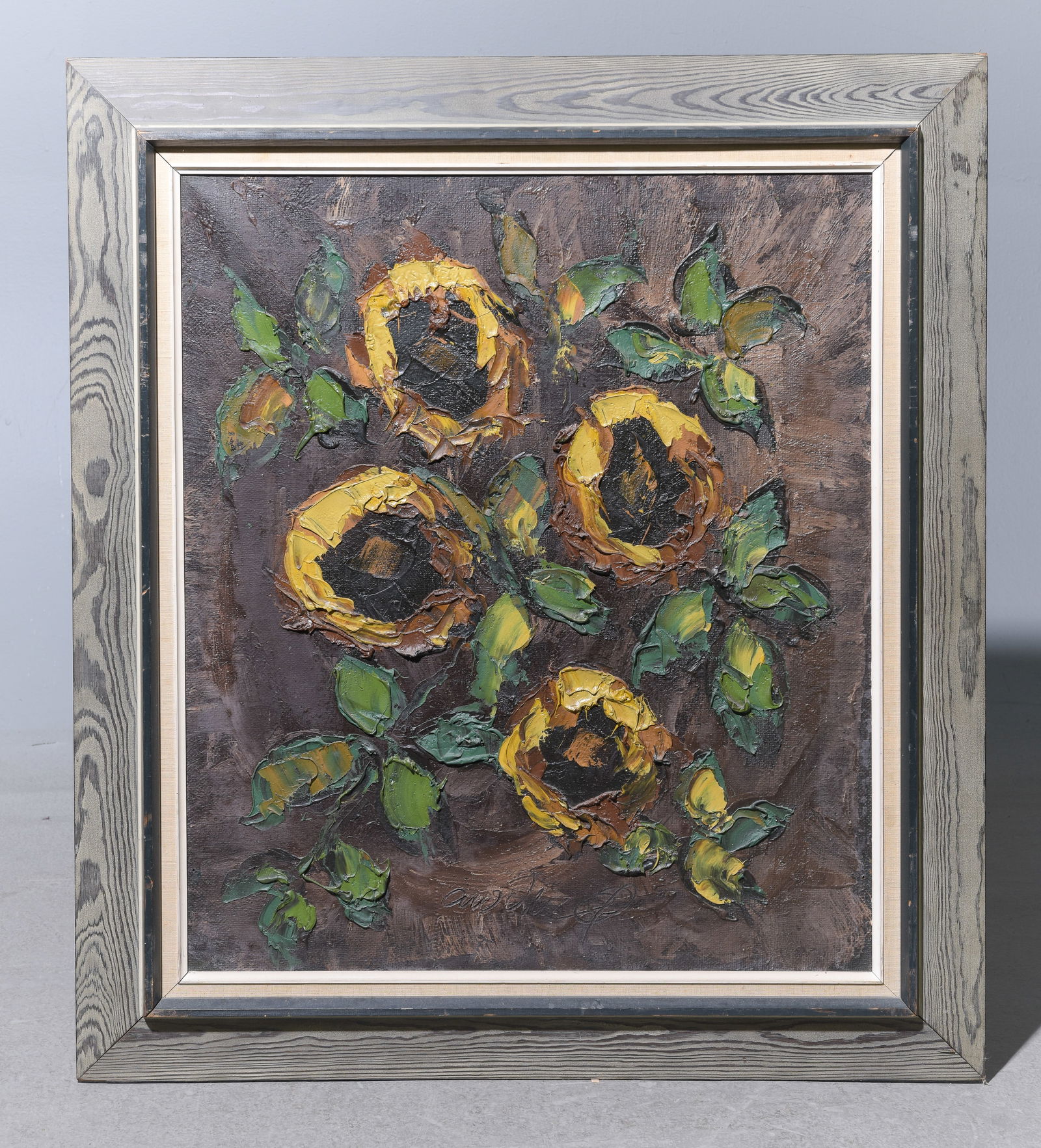 Danish Framed Expressionist Floral Still Life: Danish Framed Expressionist Floral Still Life - 35.5 in tall x 31 x 1.5, The work itself is 28 x 24