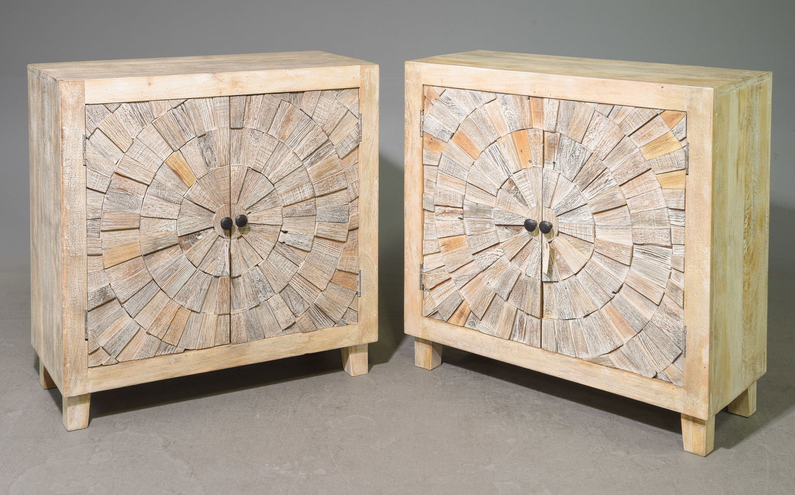 Wood Block Burst Pattern Pair of Cabinets: Wood Block Burst Pattern Pair of Cocktail / Hall Cabinets - 36 in tall x 36 x 17 each