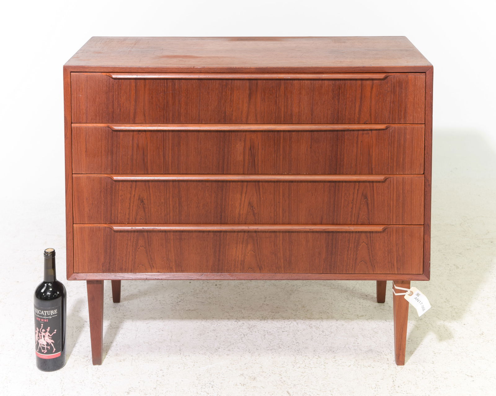 Danish Modern Four Drawer Chest / Bedside: Danish Mid Century Modern Four Drawer Chest / Bedside - 30.5 in tall x 35.5 x 16