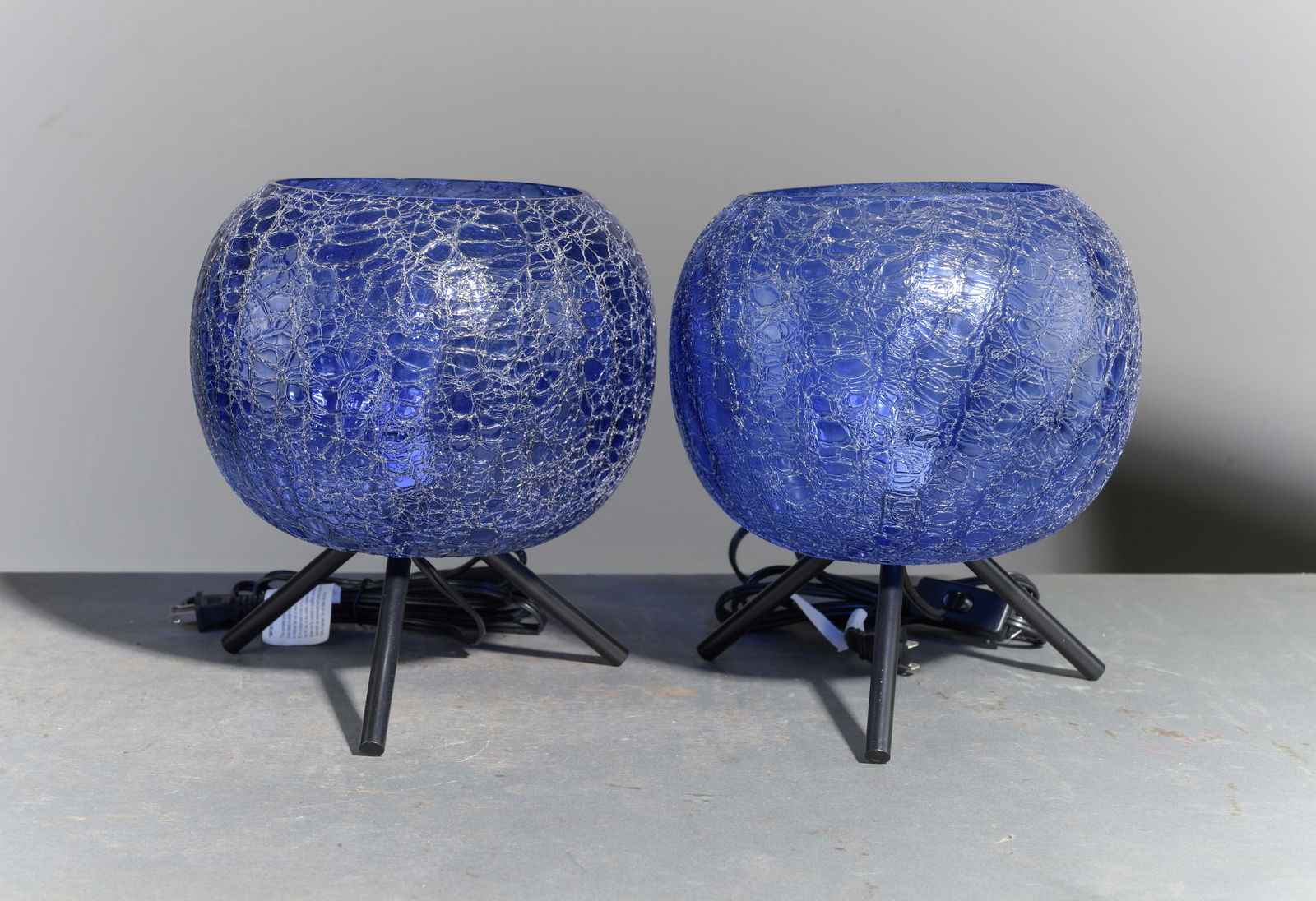 Modern Pair of Blue Crackle Glass Lamps (1 of 4)
