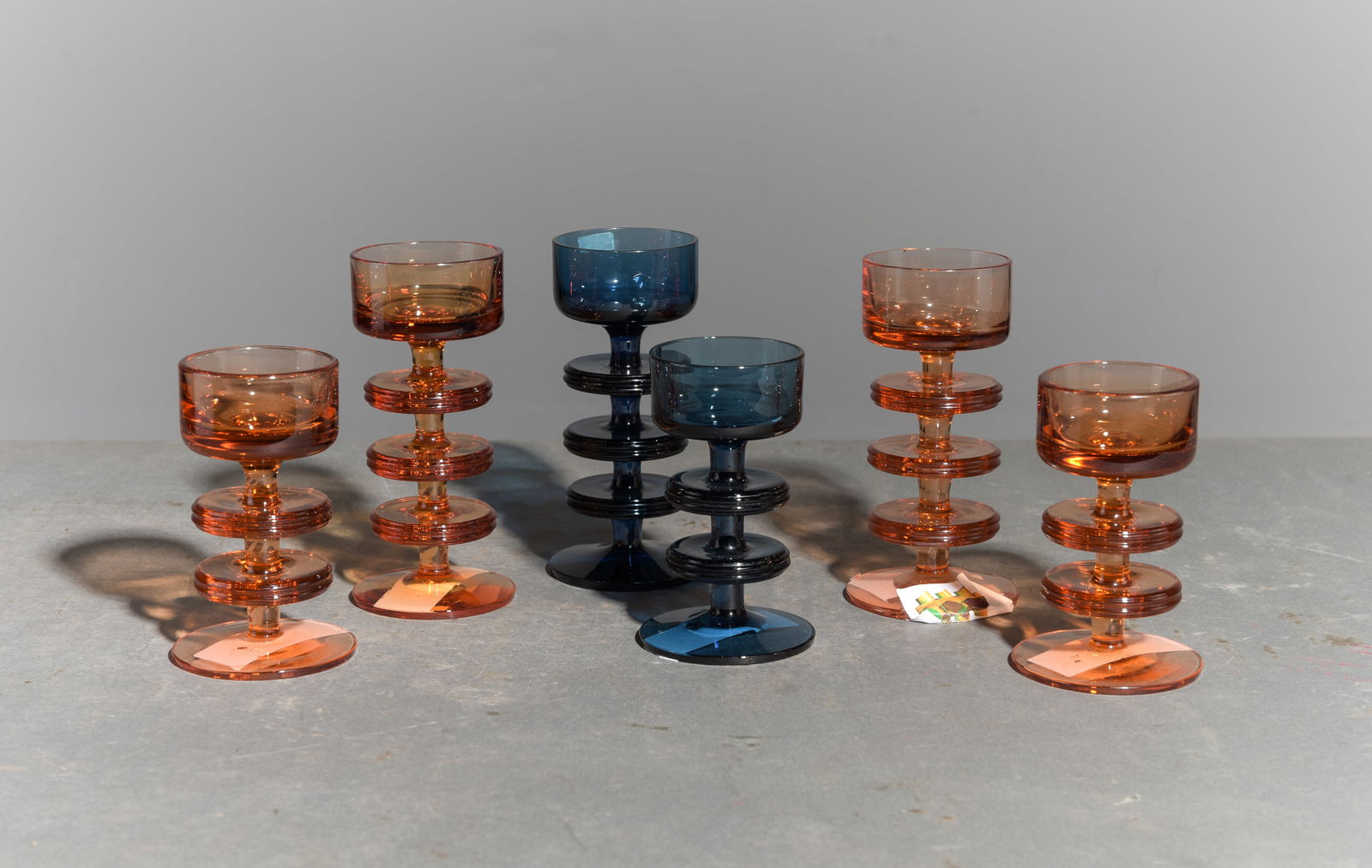 6 Sheringham Glass Candlesticks - Wedgewood: 6 Vintage Sheringham Glass Candlesticks designed by Ronald Stennett-Wilson for Wedgewood Glass - Tallest is 6 in tall x 3 inch diameter