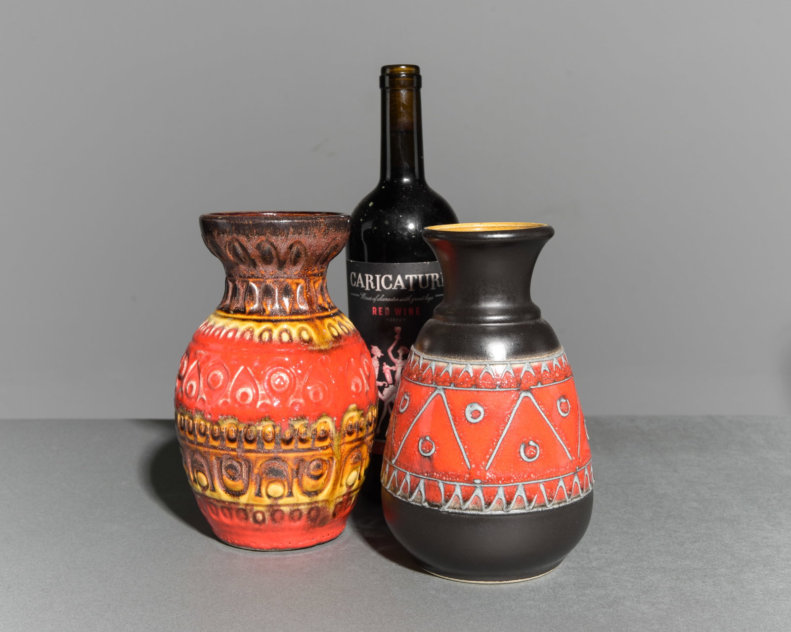 2 West German Pottery Vases #2: 2 West German Pottery Vases - 7.75 in tall x 4.75 inch diameter and 8 in tall x 5 inch diameter