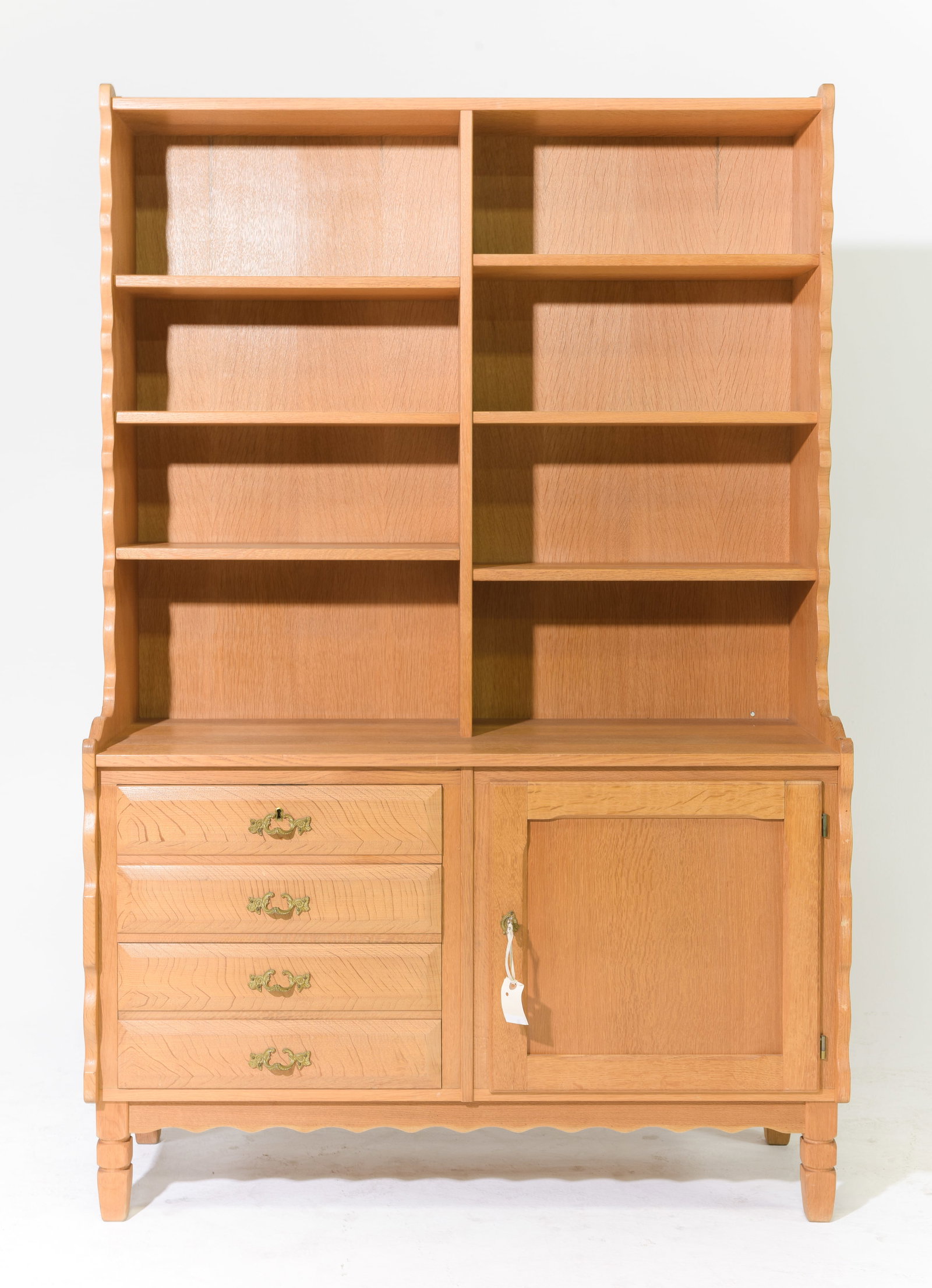 Danish Oak Bookshelf / Wall Unit: Danish Oak Bookshelf / Wall Unit - 72 in tall x 47.5 x 17 - Similar in style to / possibly by : S. Thrane & Son / Henning Kjaernulf / Guillerme & Chambron.