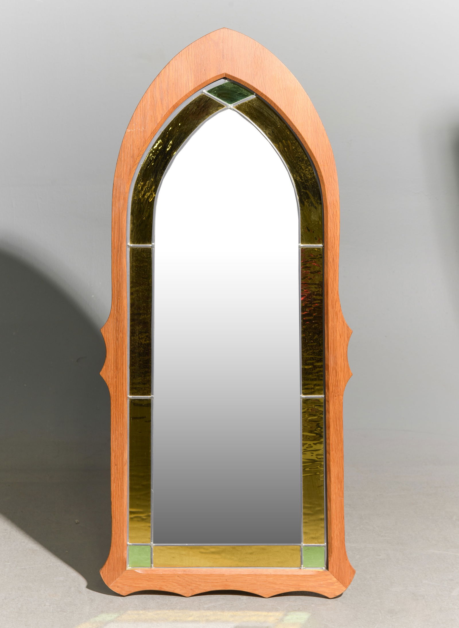 Danish Oak Framed Leaded Glass Mirror (1 of 4)