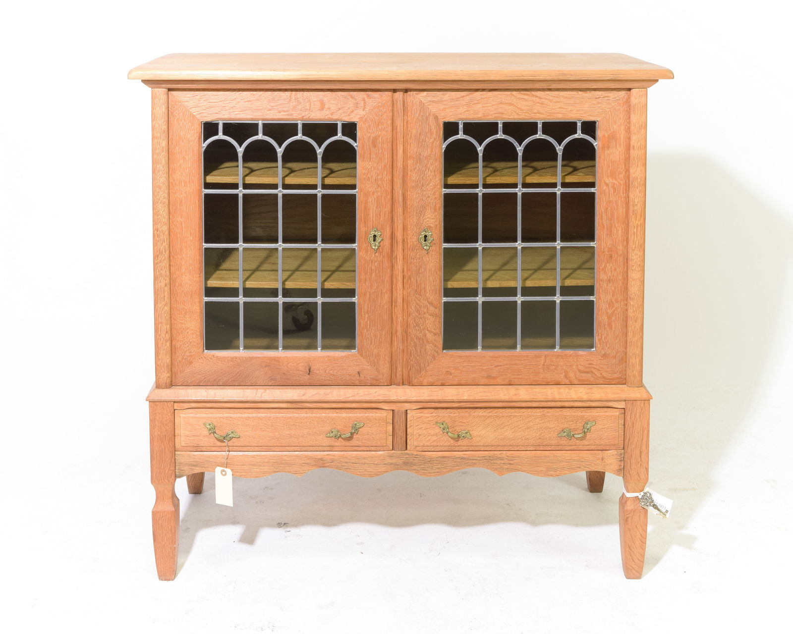 Danish Oak Leaded Glass Cabinet with Drawers (1 of 4)