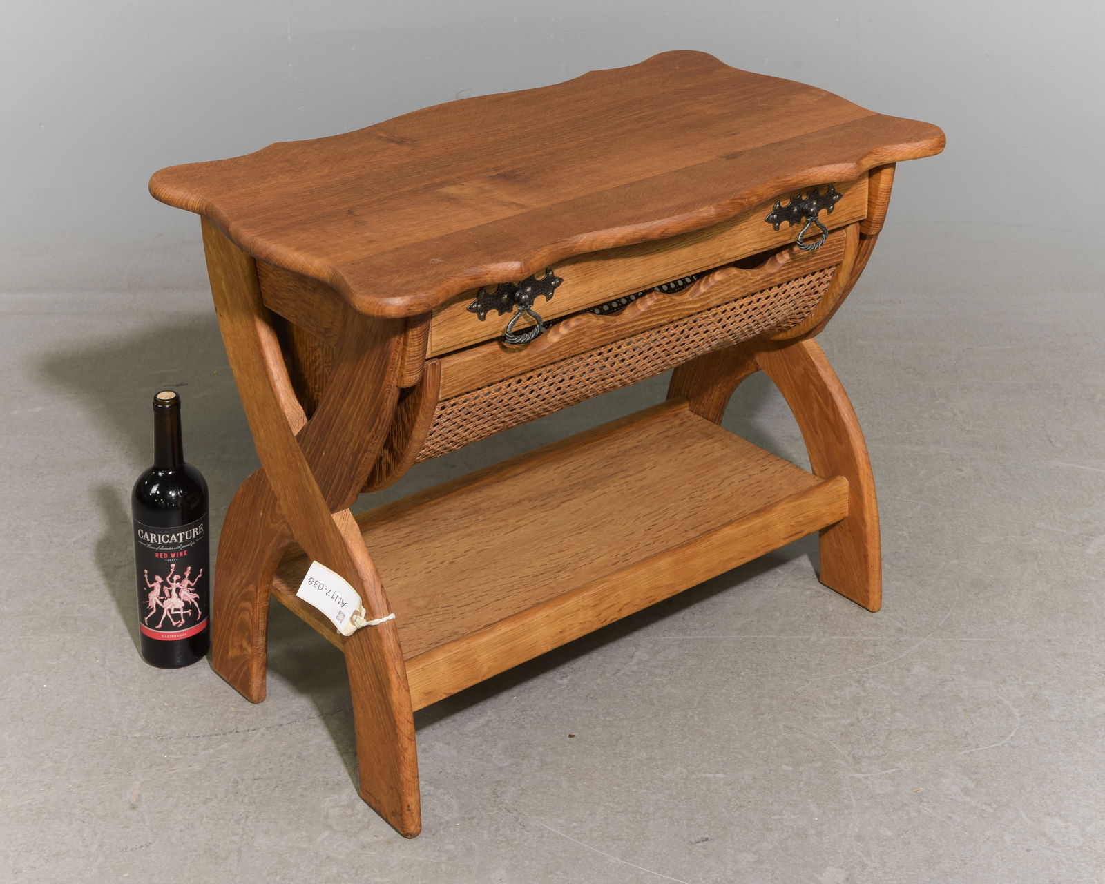 Danish Oak Sewing Table with Cane Basket (1 of 3)