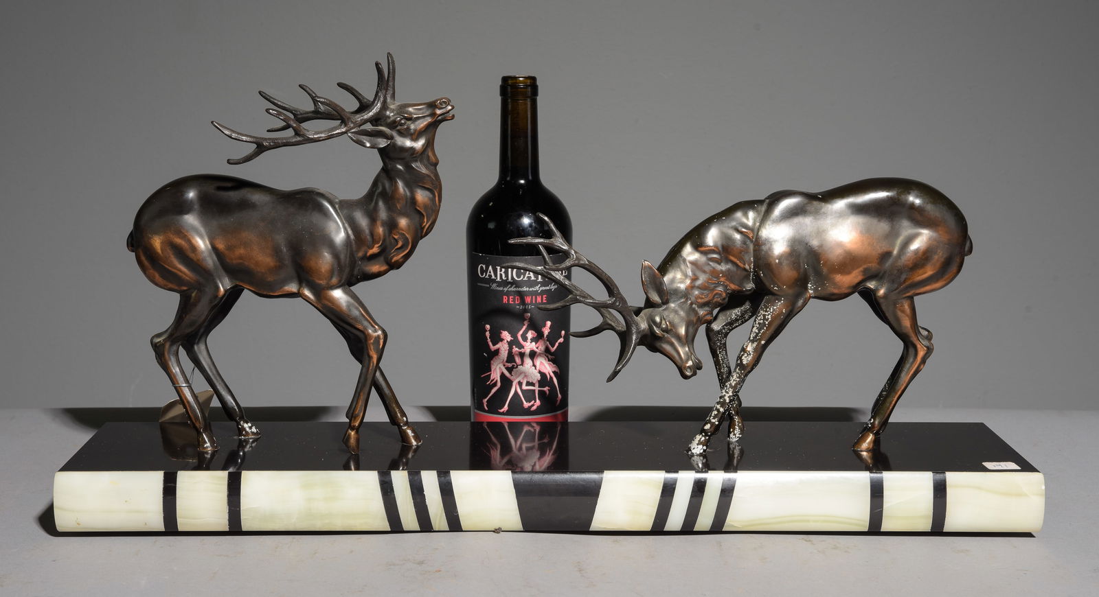 Art Deco Style Double Stag Figural Statue: Art Deco Style Double Stag Figural Statue - This is signed - 13 in tall x 25.5 x 5.5