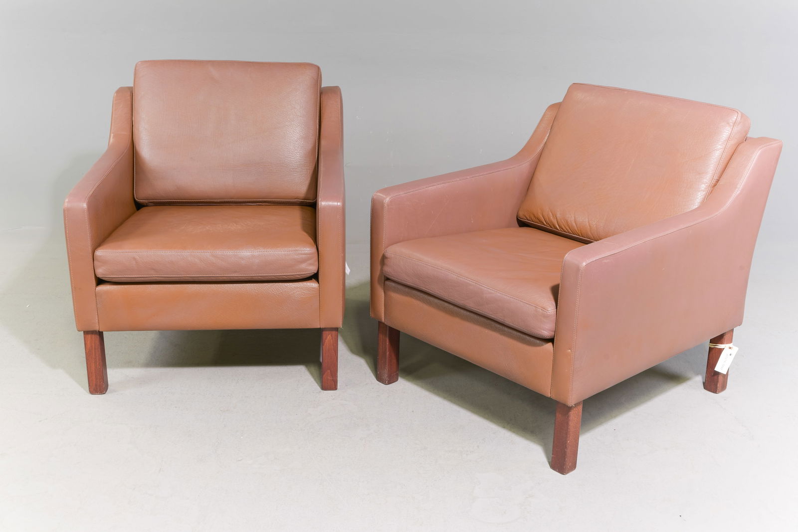 2 Danish Modern Brown Leather Arm Chairs: 2 Danish Modern Brown Leather Arm Chairs - 30 in tall x 26 x 30 each with a seat height of 16 inches